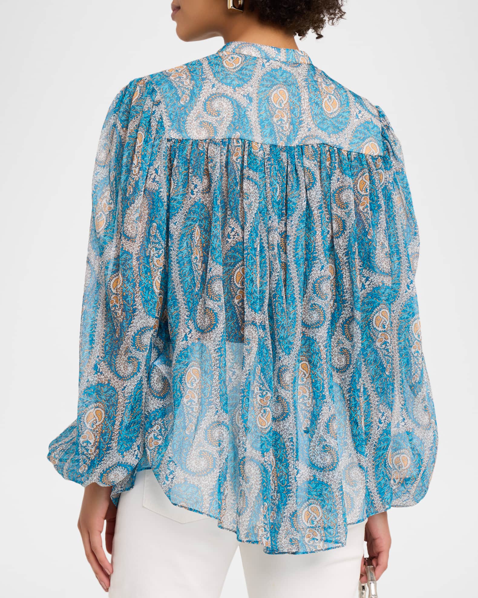 Etro Pleated Paisley Silk Button-Down Blouse | Neiman Marcus