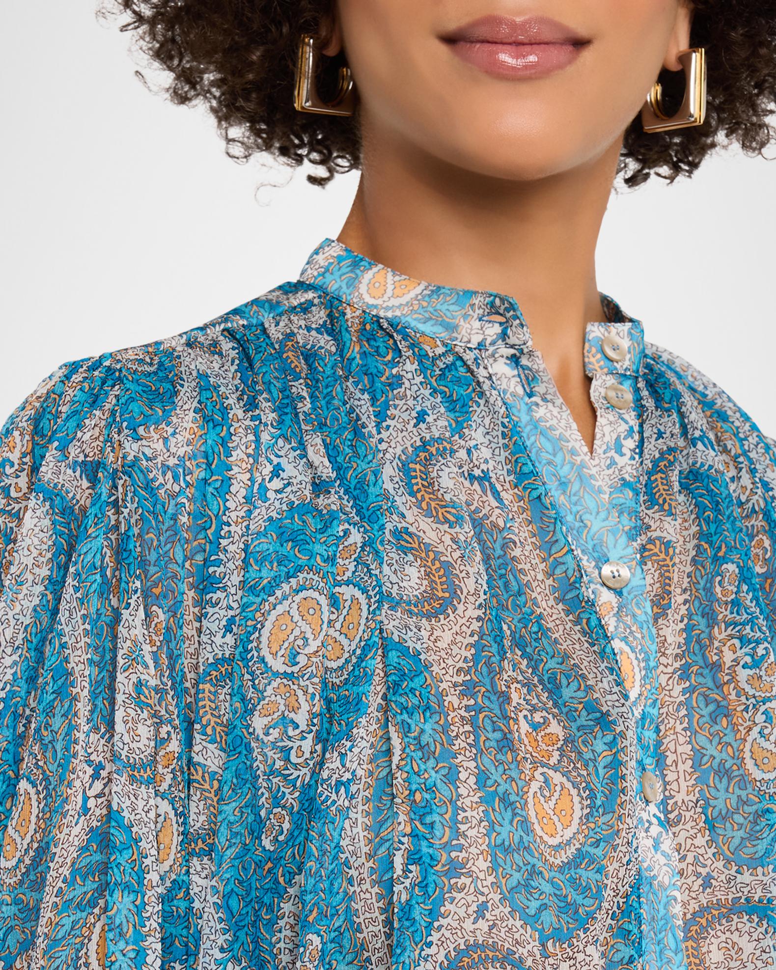 Etro Pleated Paisley Silk Button-Down Blouse | Neiman Marcus