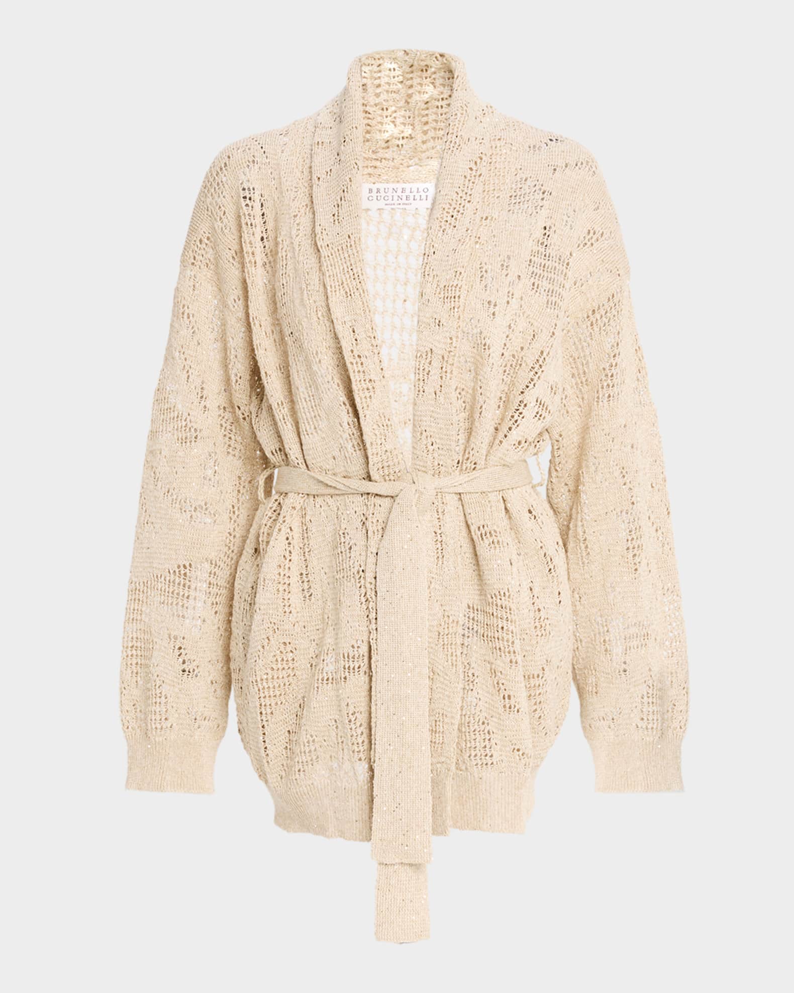 Brunello Cucinelli Linen-Cotton Paillette Wrap Cardigan | Neiman