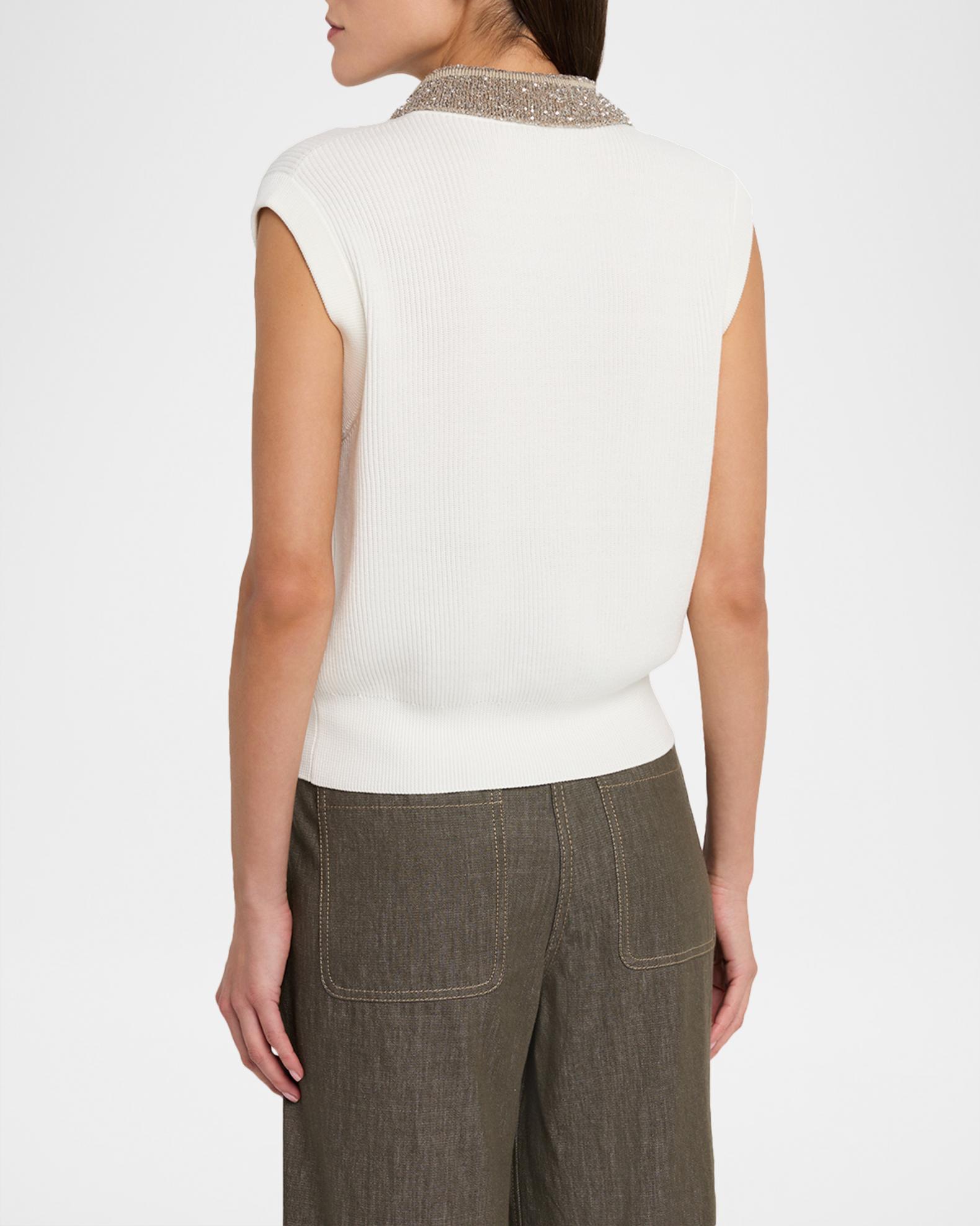 Brunello Cucinelli Paillette-Collar Rib Knit Vest | Neiman Marcus