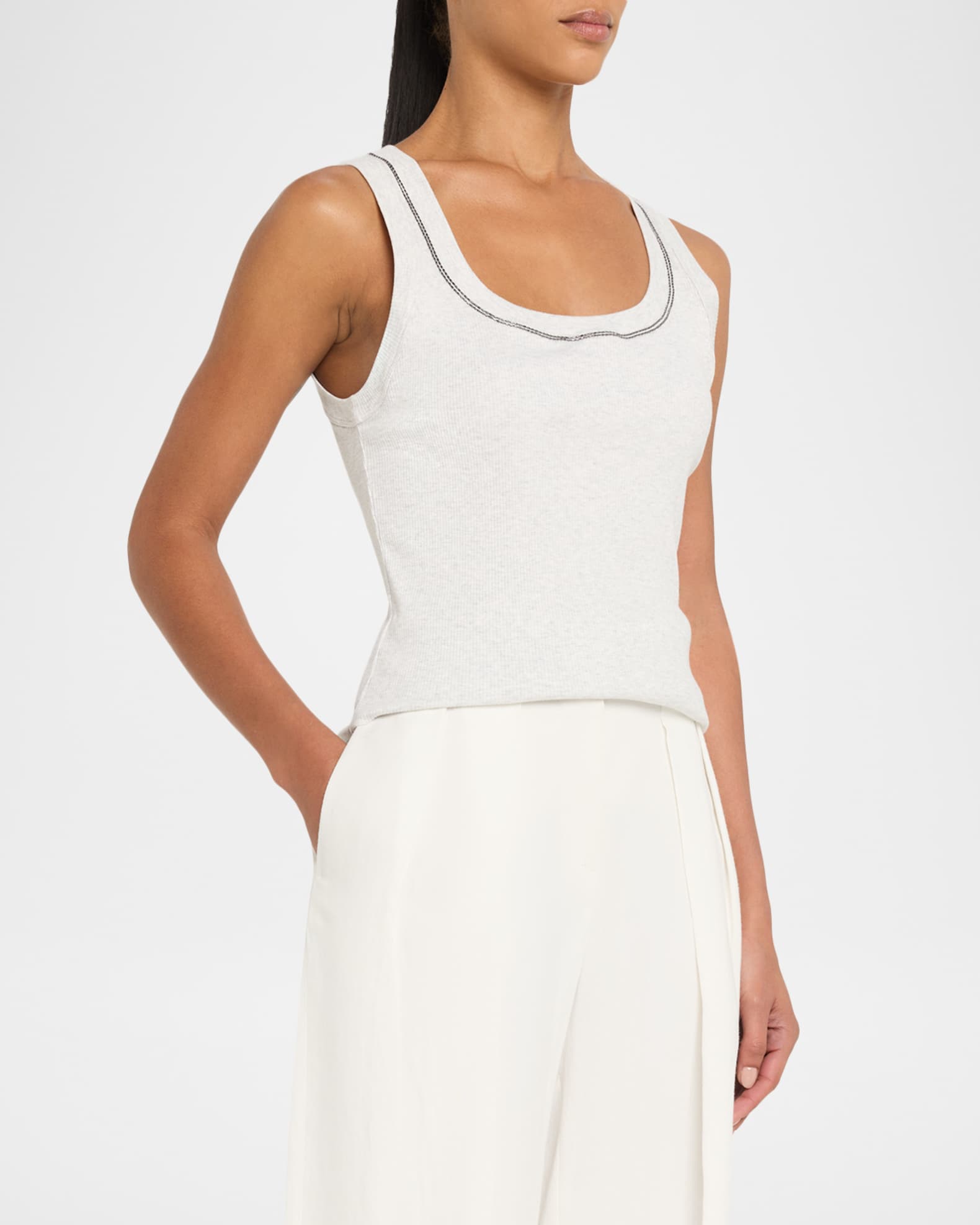Brunello Cucinelli Monili Scoop-Neck Rib Tank Top | Neiman Marcus