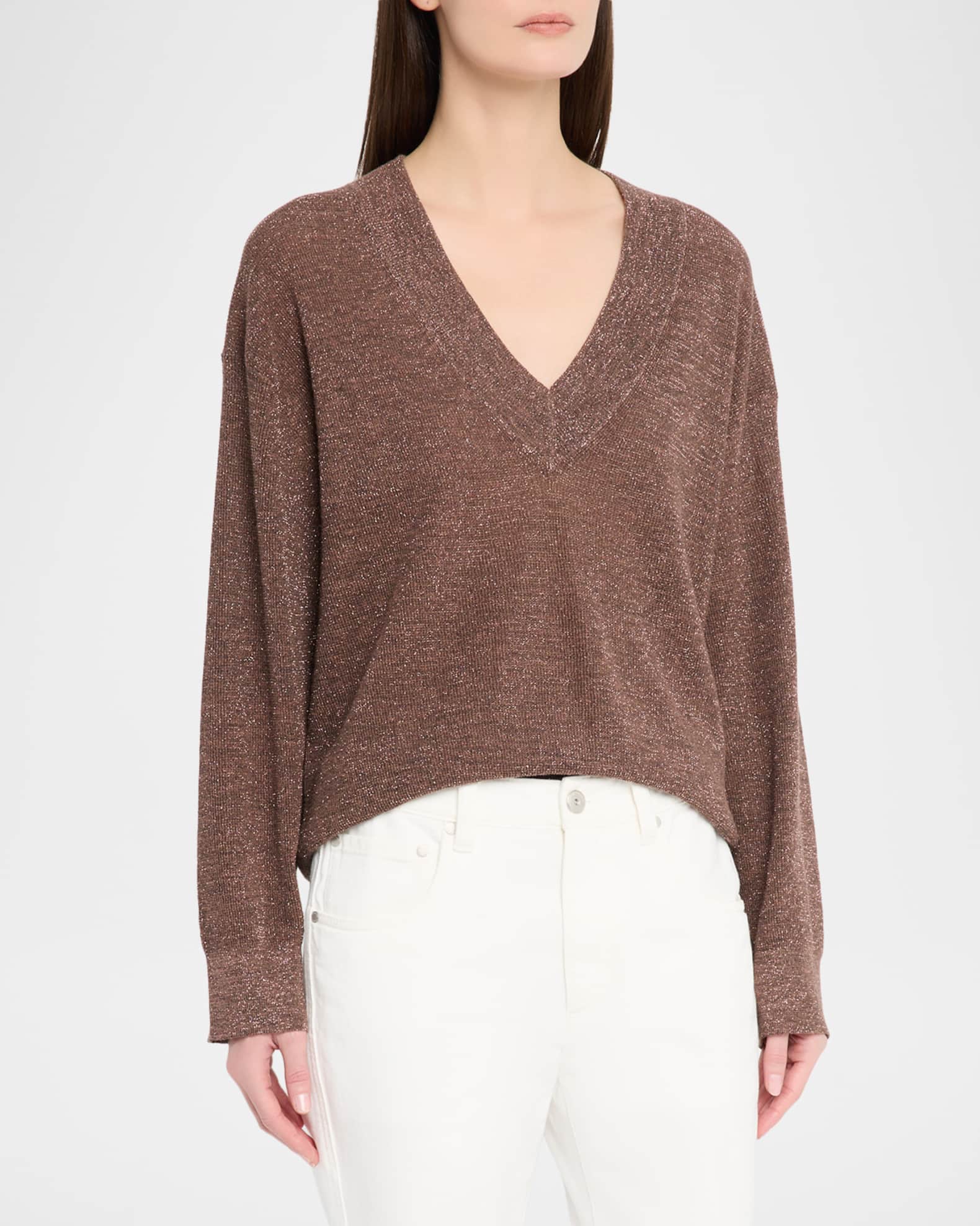 Brunello Cucinelli Sparkling Linen V-Neck Sweater | Neiman Marcus
