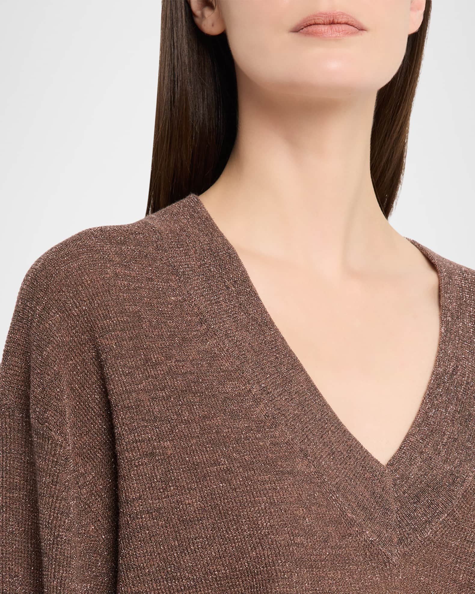 Brunello Cucinelli Sparkling Linen V-Neck Sweater | Neiman Marcus