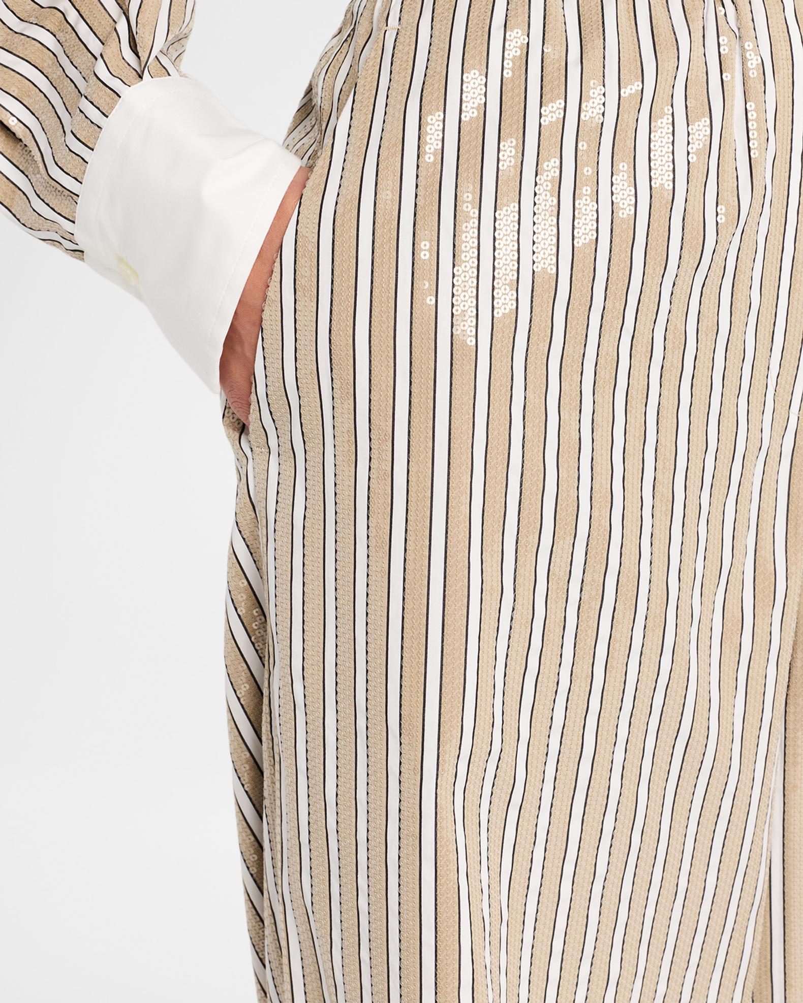 Brunello Cucinelli Sequined Striped Cotton Wide-Leg Pants | Neiman