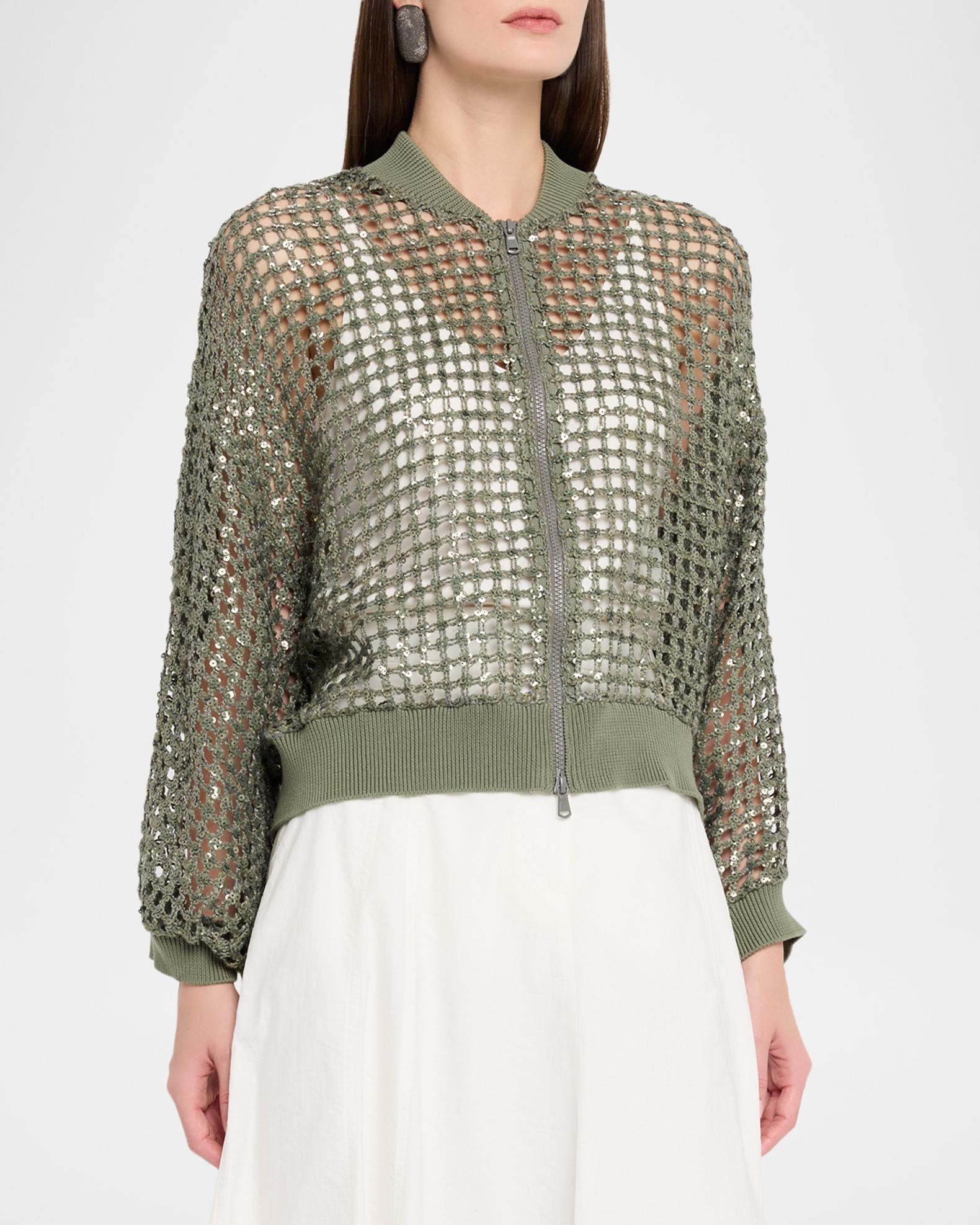 Brunello Cucinelli Paillette Mesh Knit Bomber Jacket | Neiman Marcus