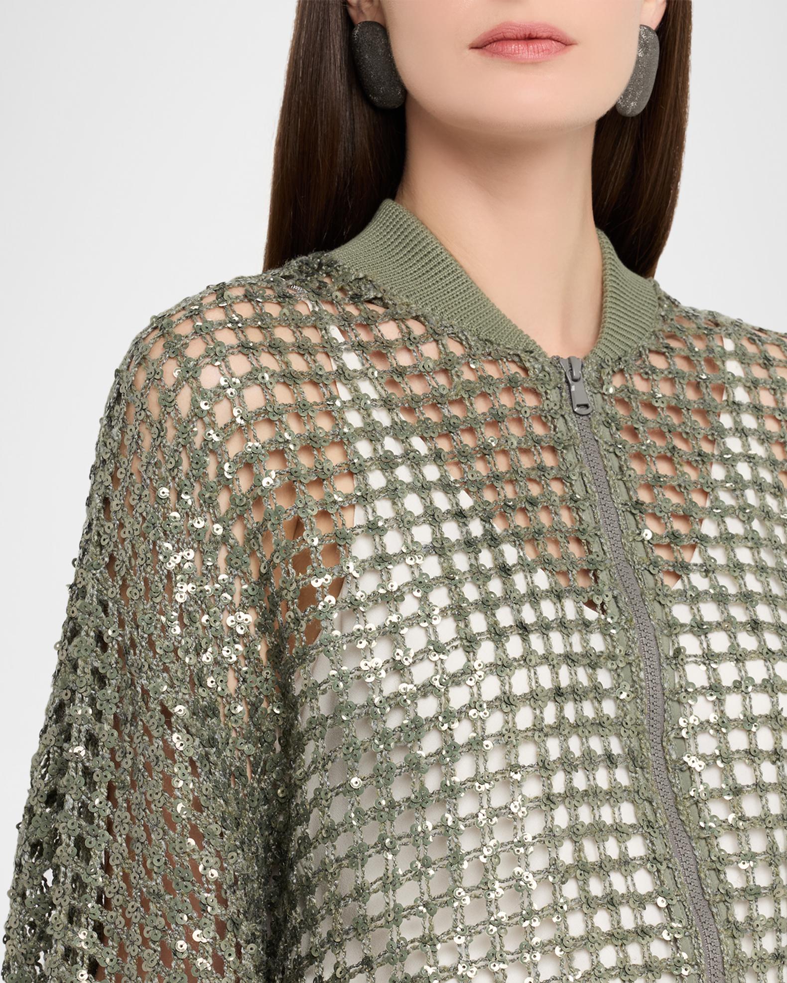 Brunello Cucinelli Paillette Mesh Knit Bomber Jacket | Neiman Marcus
