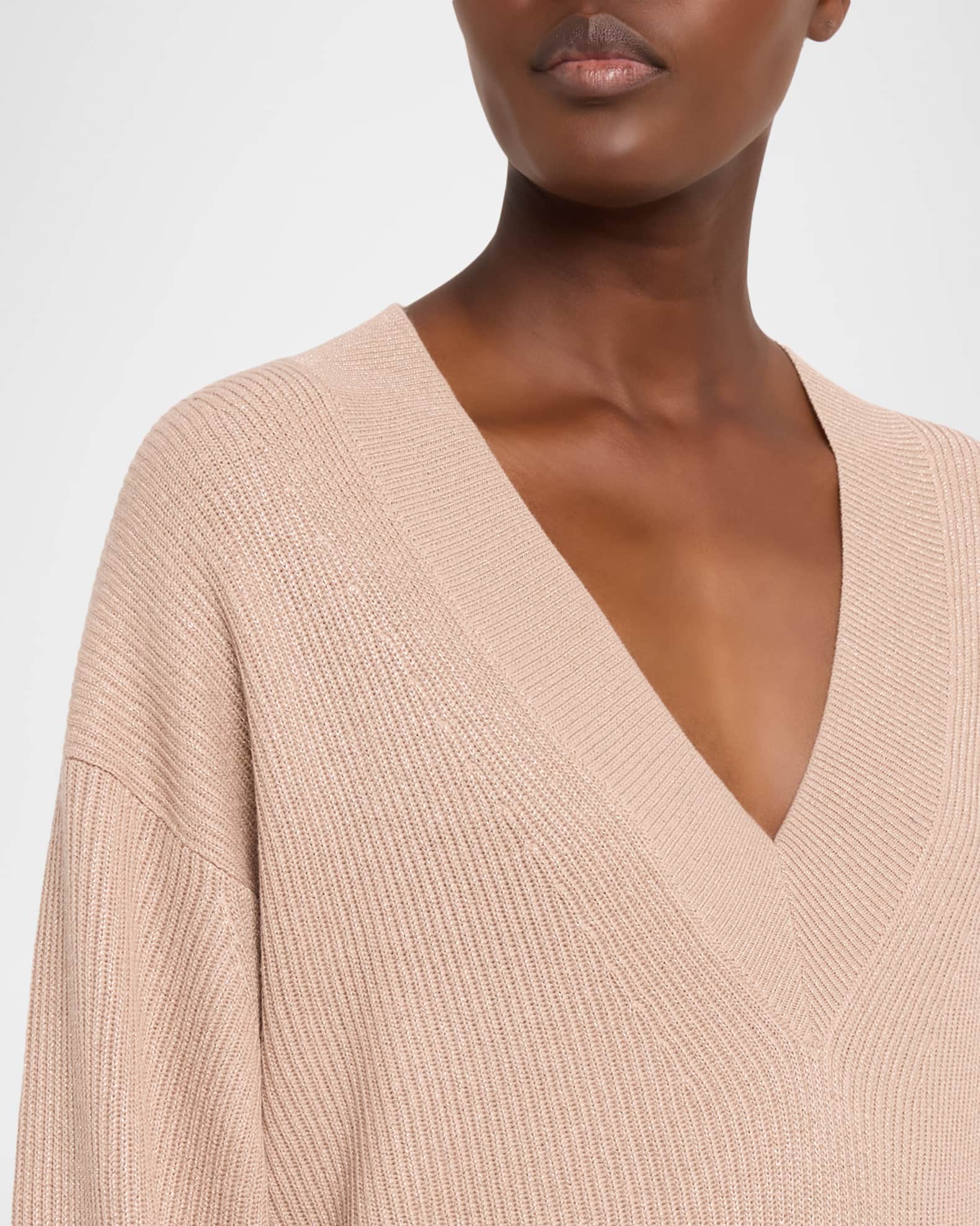 Brunello Cucinelli Sparkling Cashmere Oversized V-Neck Sweater