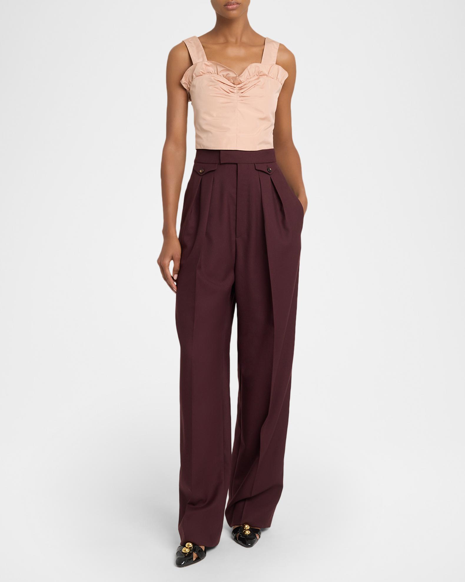 Chloe High-Rise Pleated Wool Gabardine Wide-Leg Pants | Neiman Marcus
