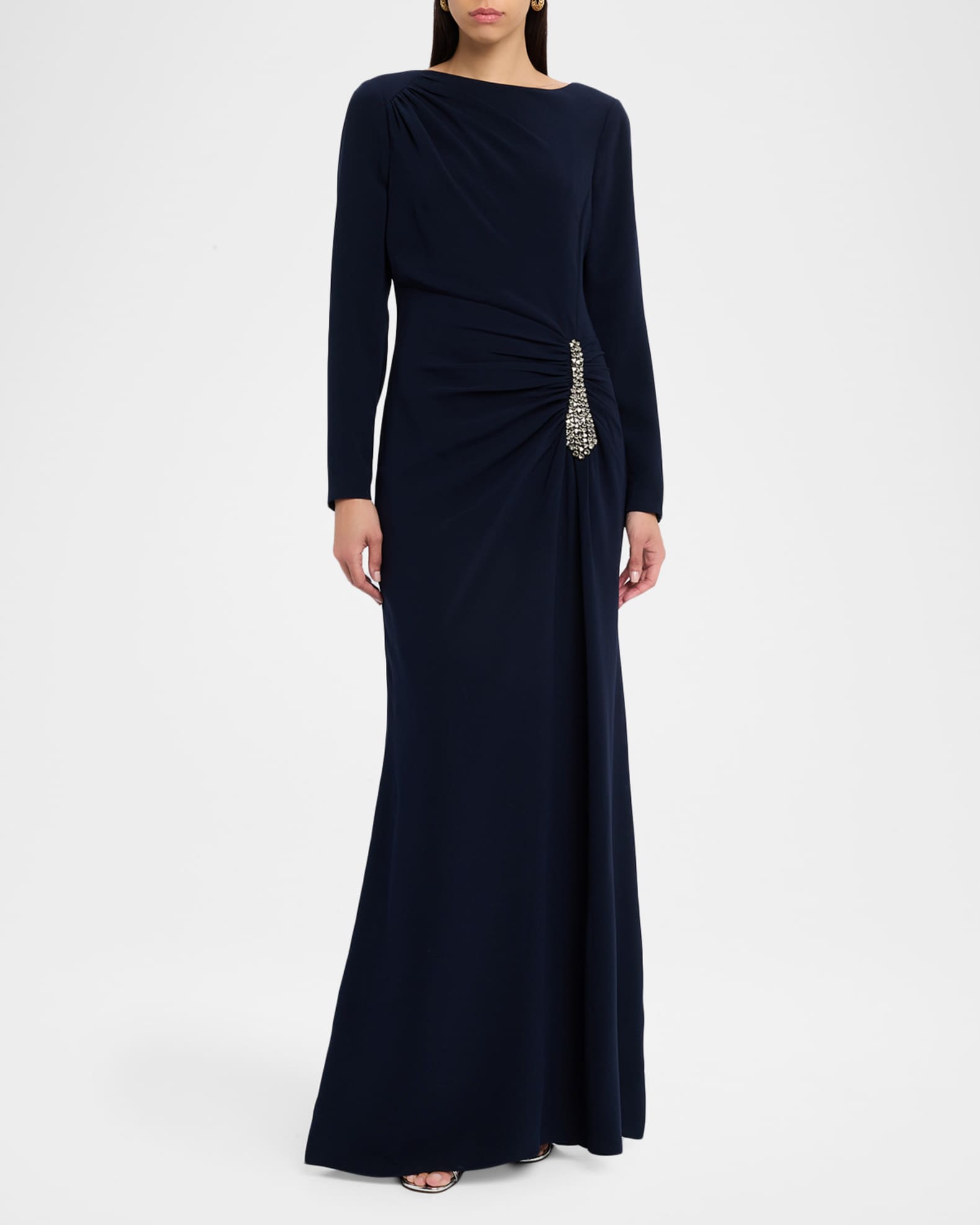 Teri Jon Crepe Ruched Jewel Applique Gown Size 6