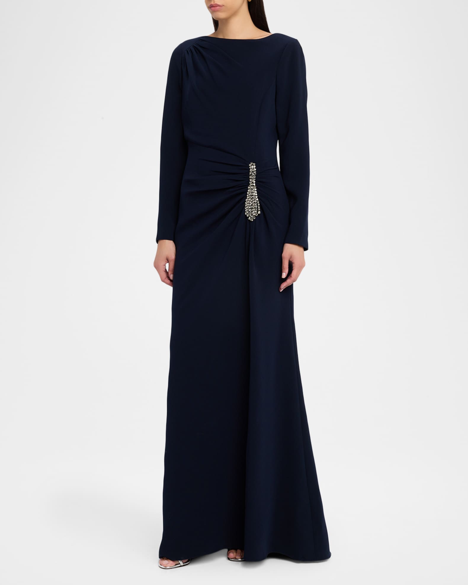 Teri Jon Crepe Ruched Jewel Applique Gown Size 6