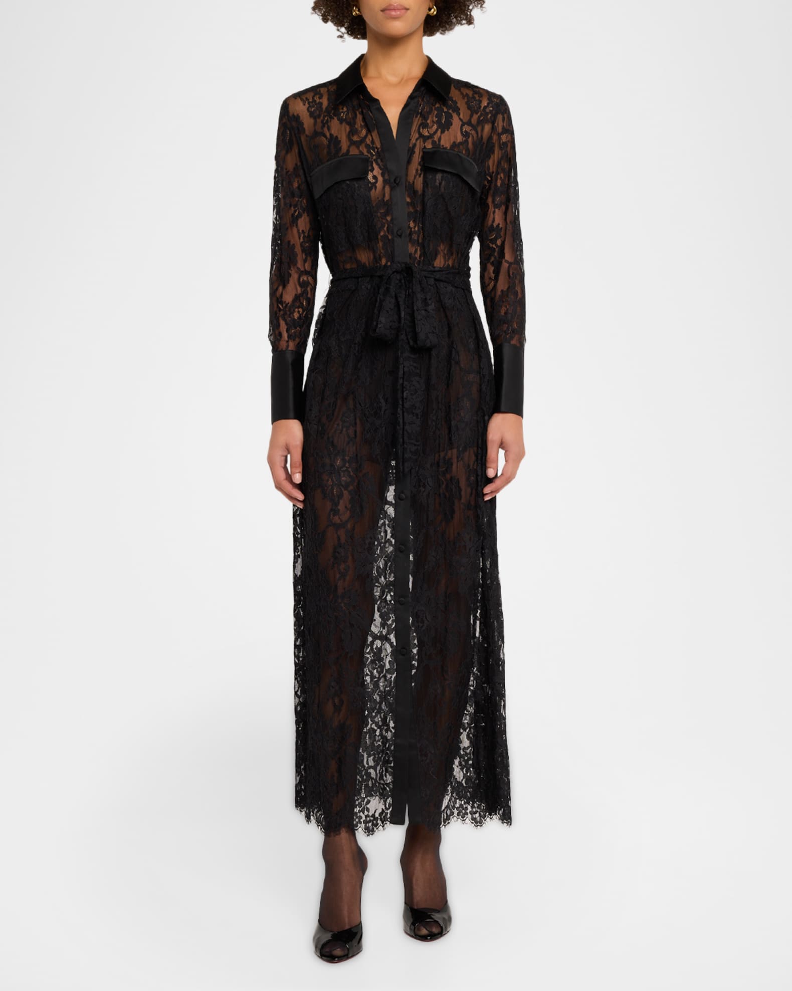 L'Agence Leora Lace Maxi Shirtdress | Neiman Marcus
