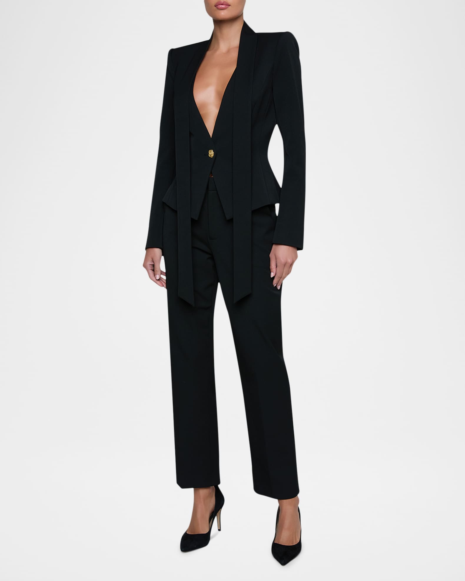 L'Agence Romy Tie-Neck Tailored Blazer | Neiman Marcus