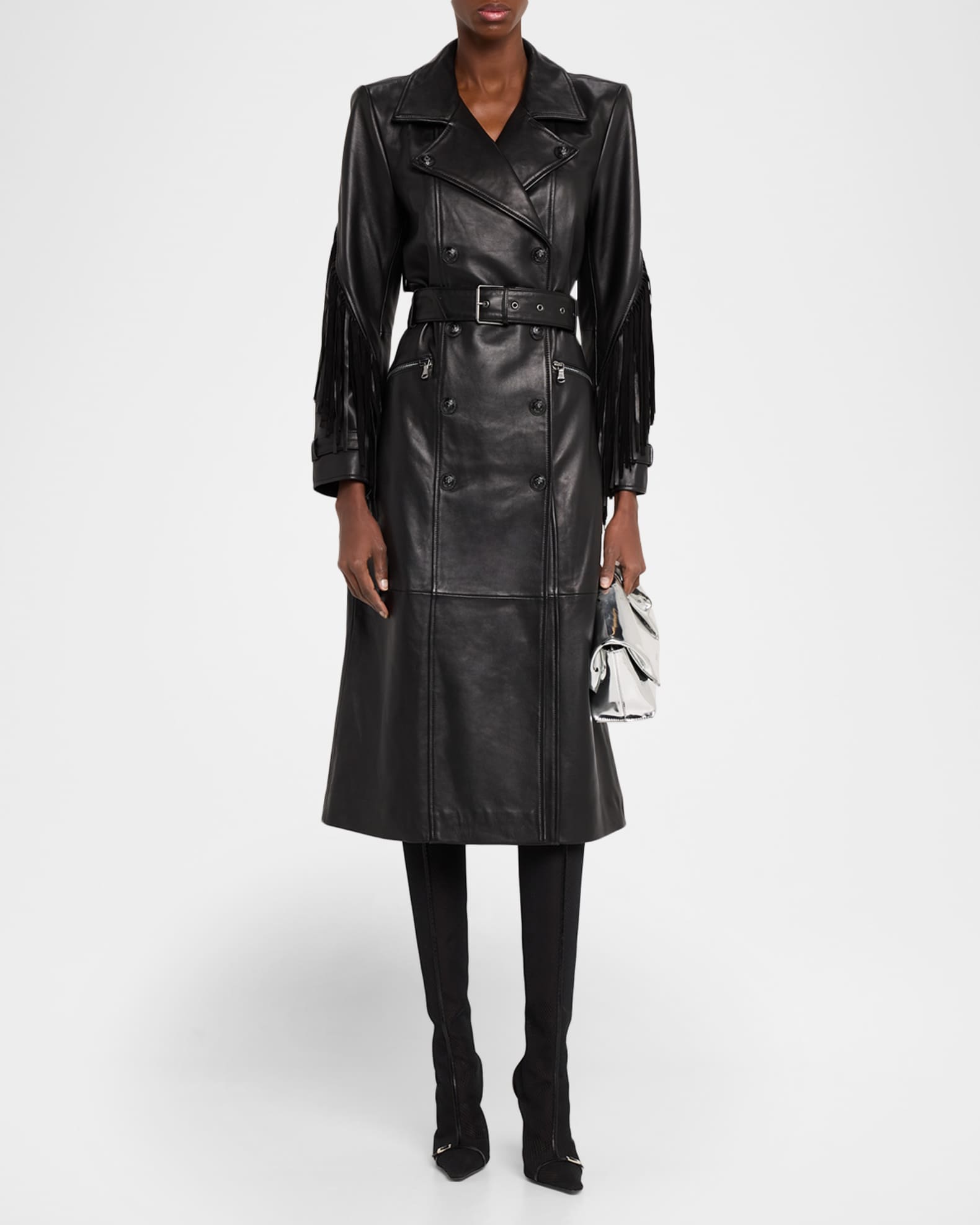 L'Agence Celina Leather Fringe Trench Coat | Neiman Marcus