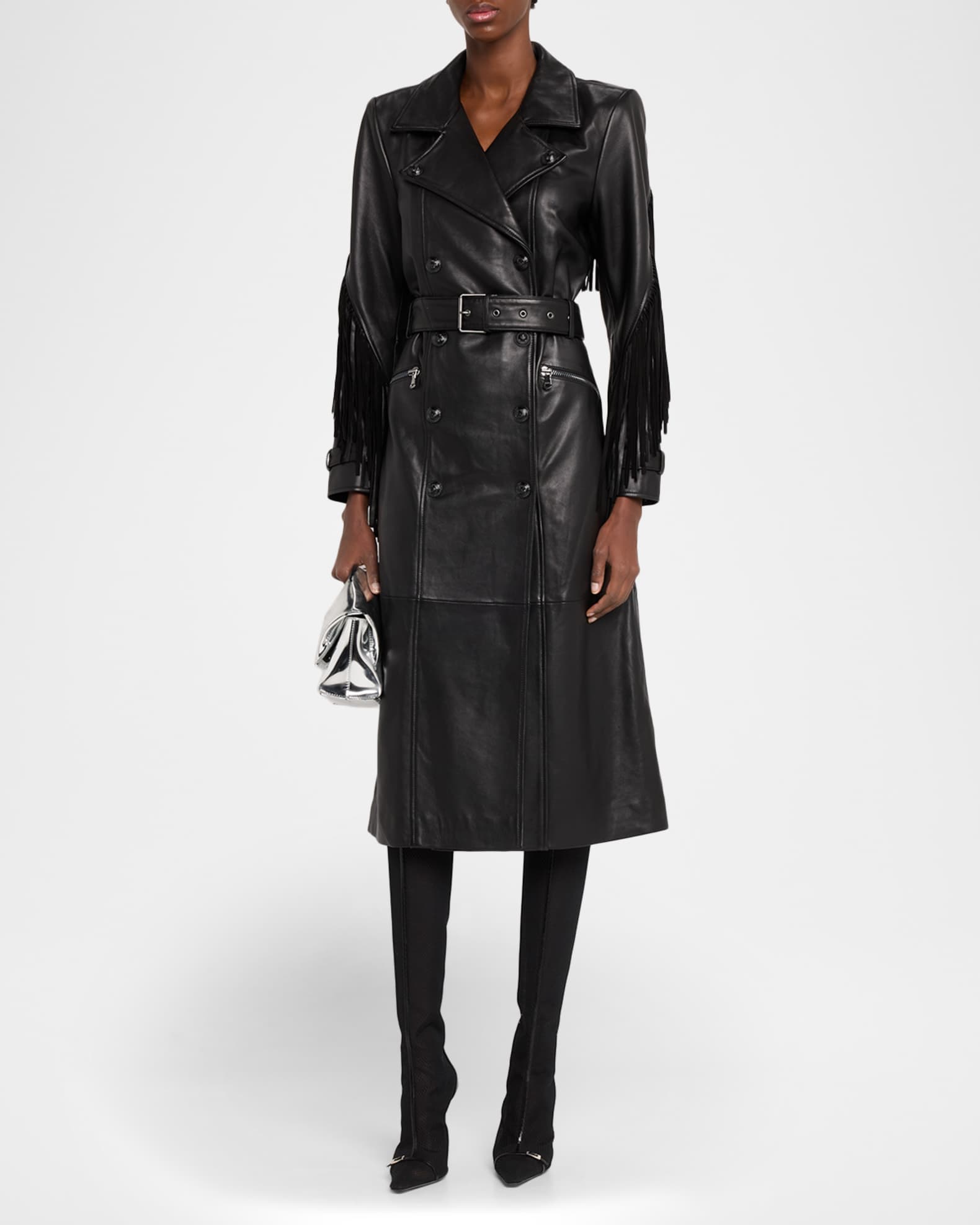 L'Agence Celina Leather Fringe Trench Coat | Neiman Marcus