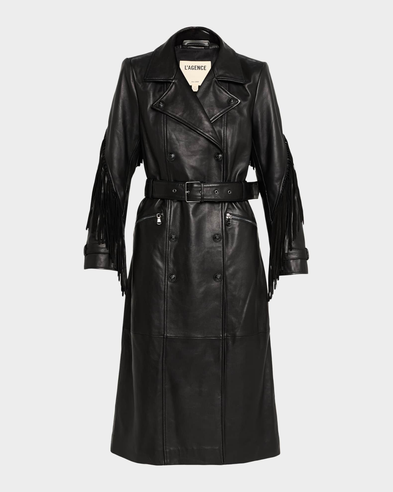L'Agence Celina Leather Fringe Trench Coat | Neiman Marcus