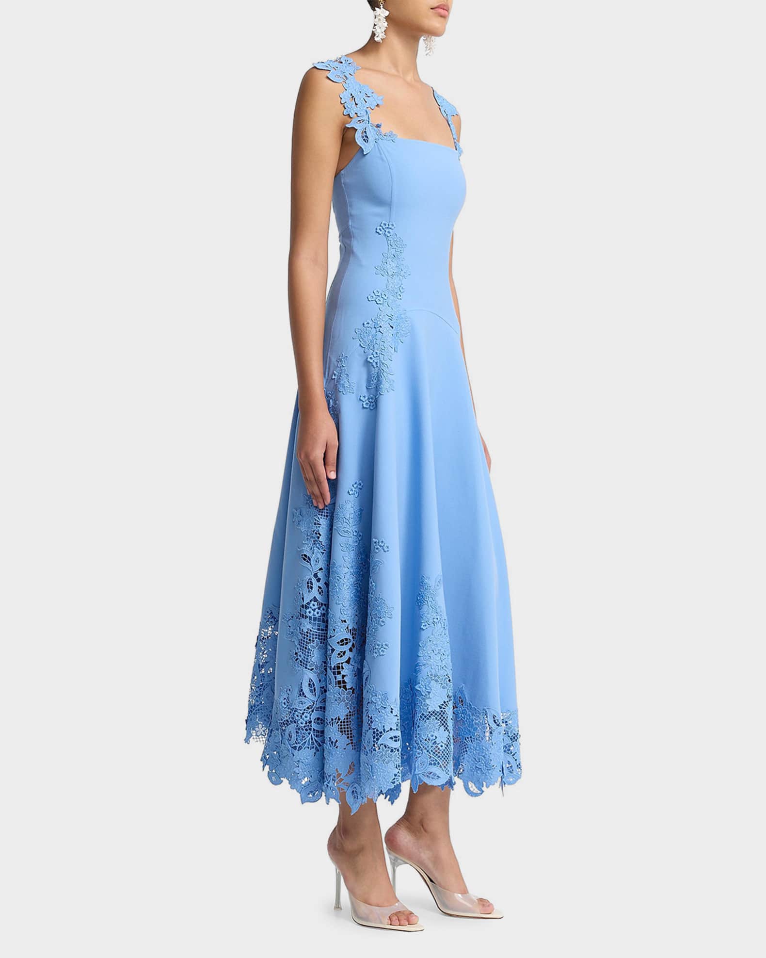 Oscar de la Renta Sleeveless Porcelain Flowers Lace Midi Day Dress | Neiman  Marcus