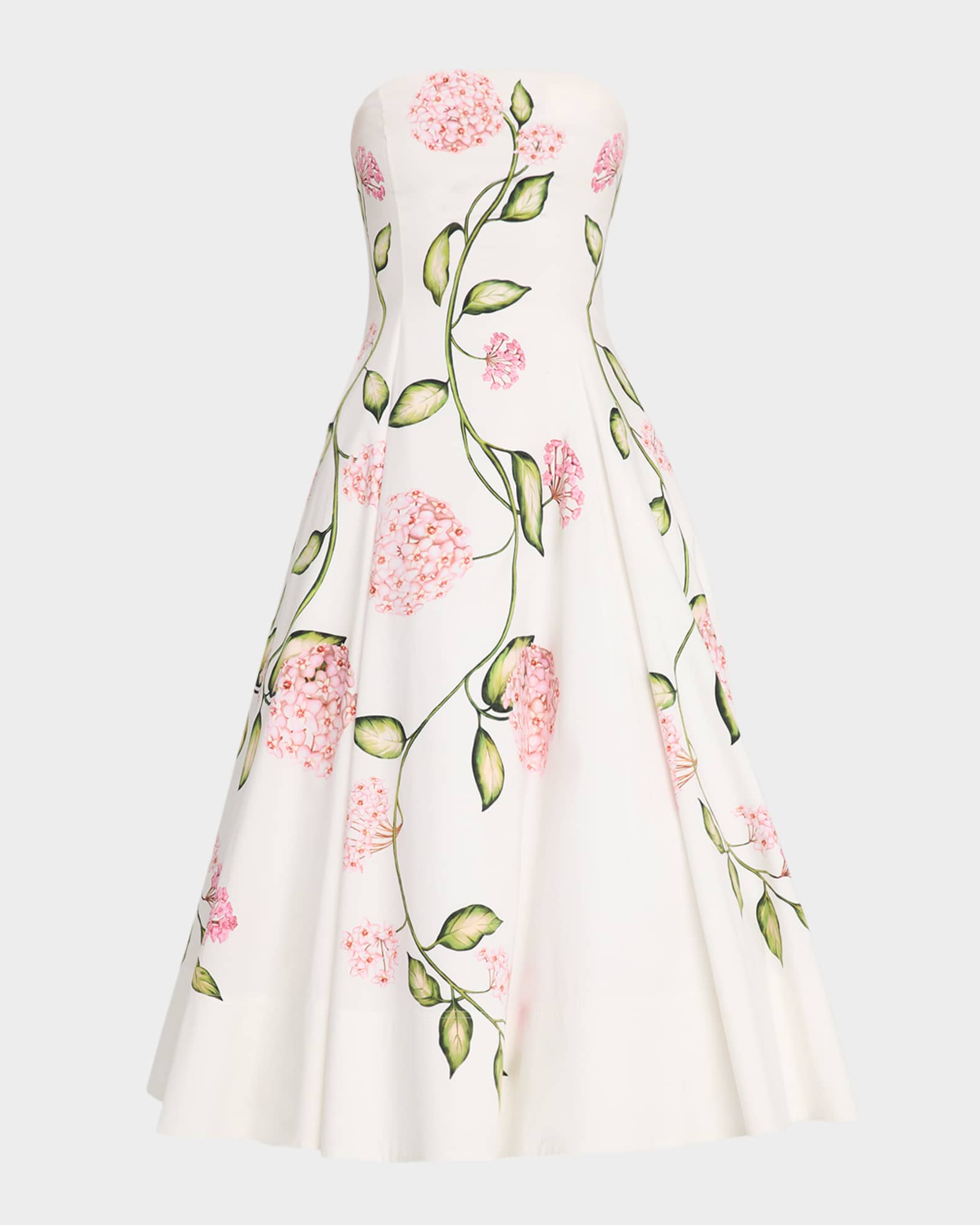 Oscar de La Renta | Porcelain Flower Cotton Poplin Strapless Dress