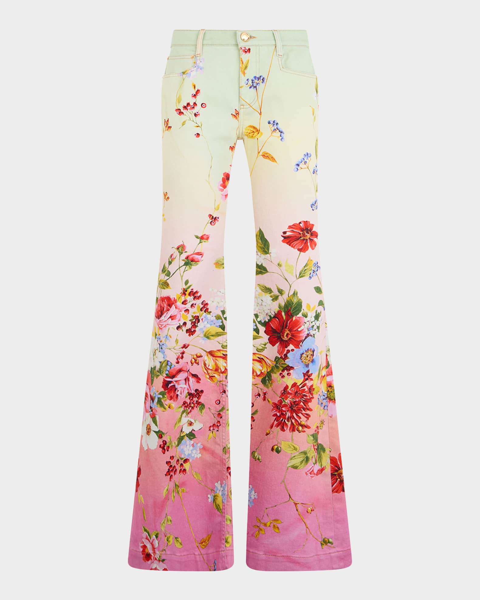 Roberto Cavalli Miami Flowers Print Flare Pants | Neiman Marcus