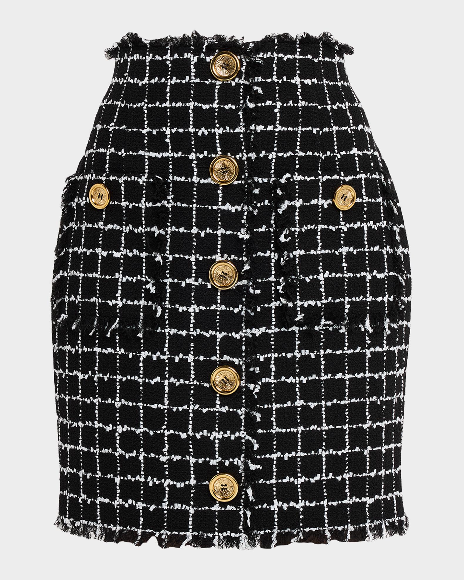 Balmain Buttoned Check Tweed Mini Skirt | Neiman Marcus