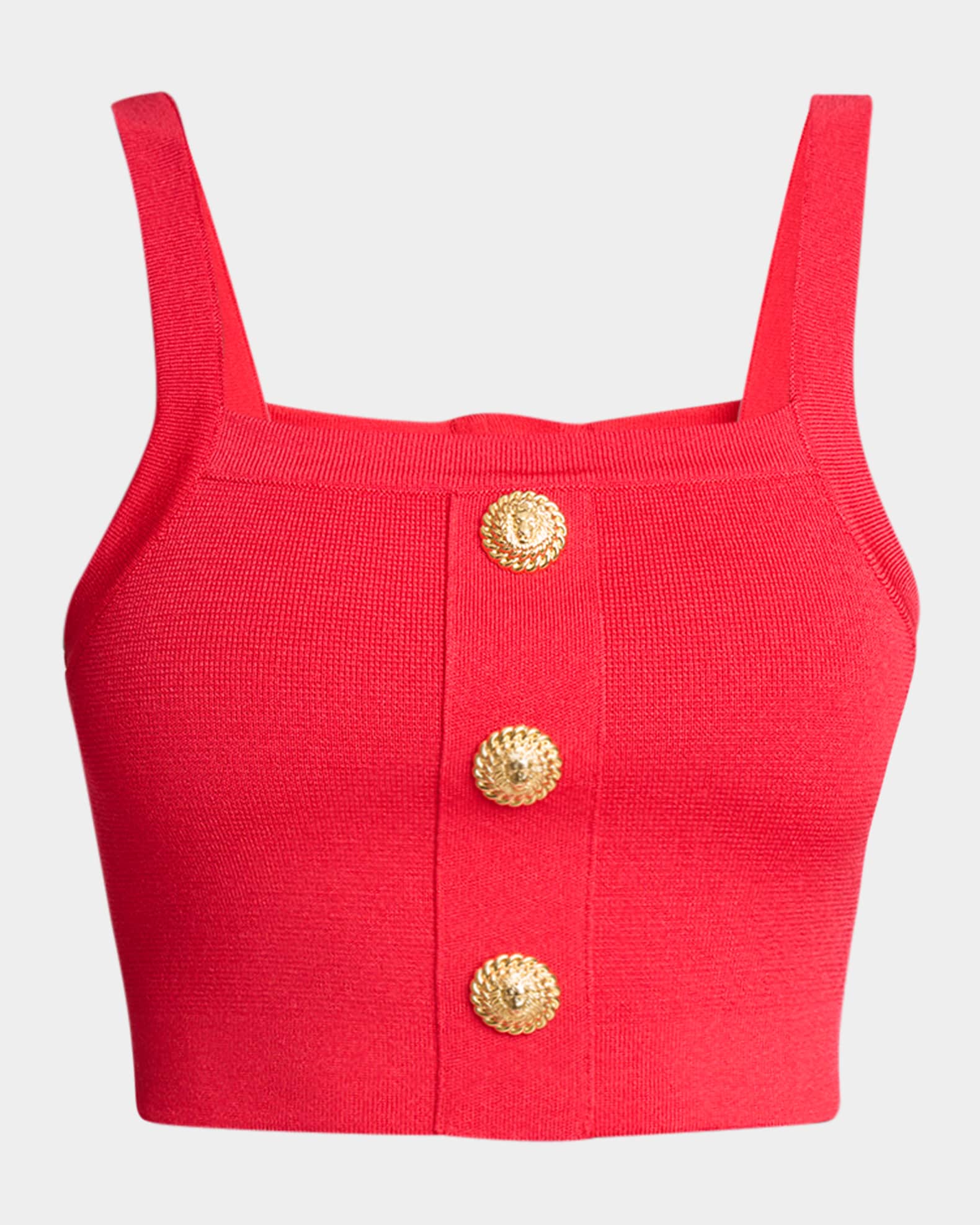 Balmain 3-Button Compact Waffle Knit Crop Top | Neiman Marcus