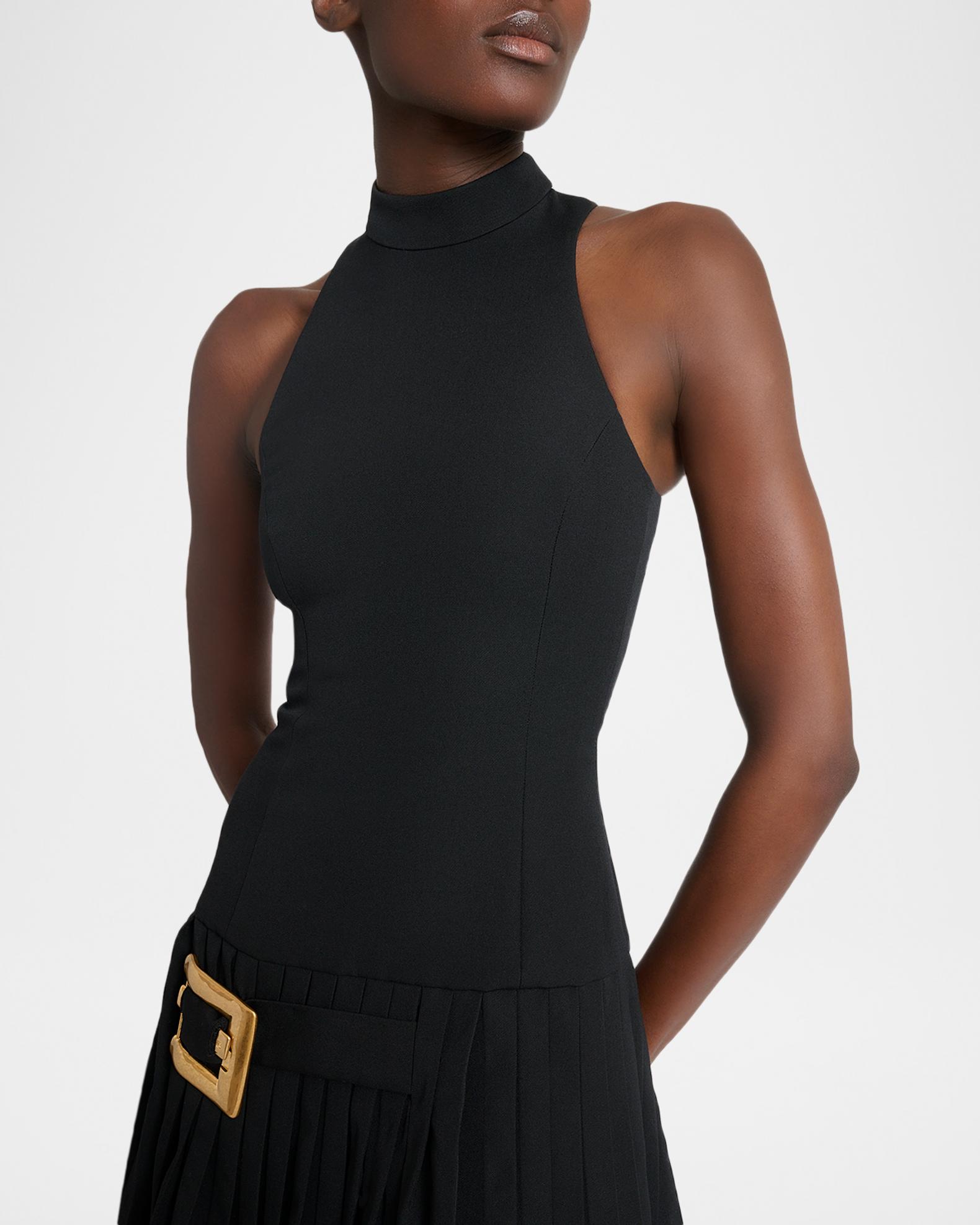 Balmain Belted Pleated Halter Mini Dress