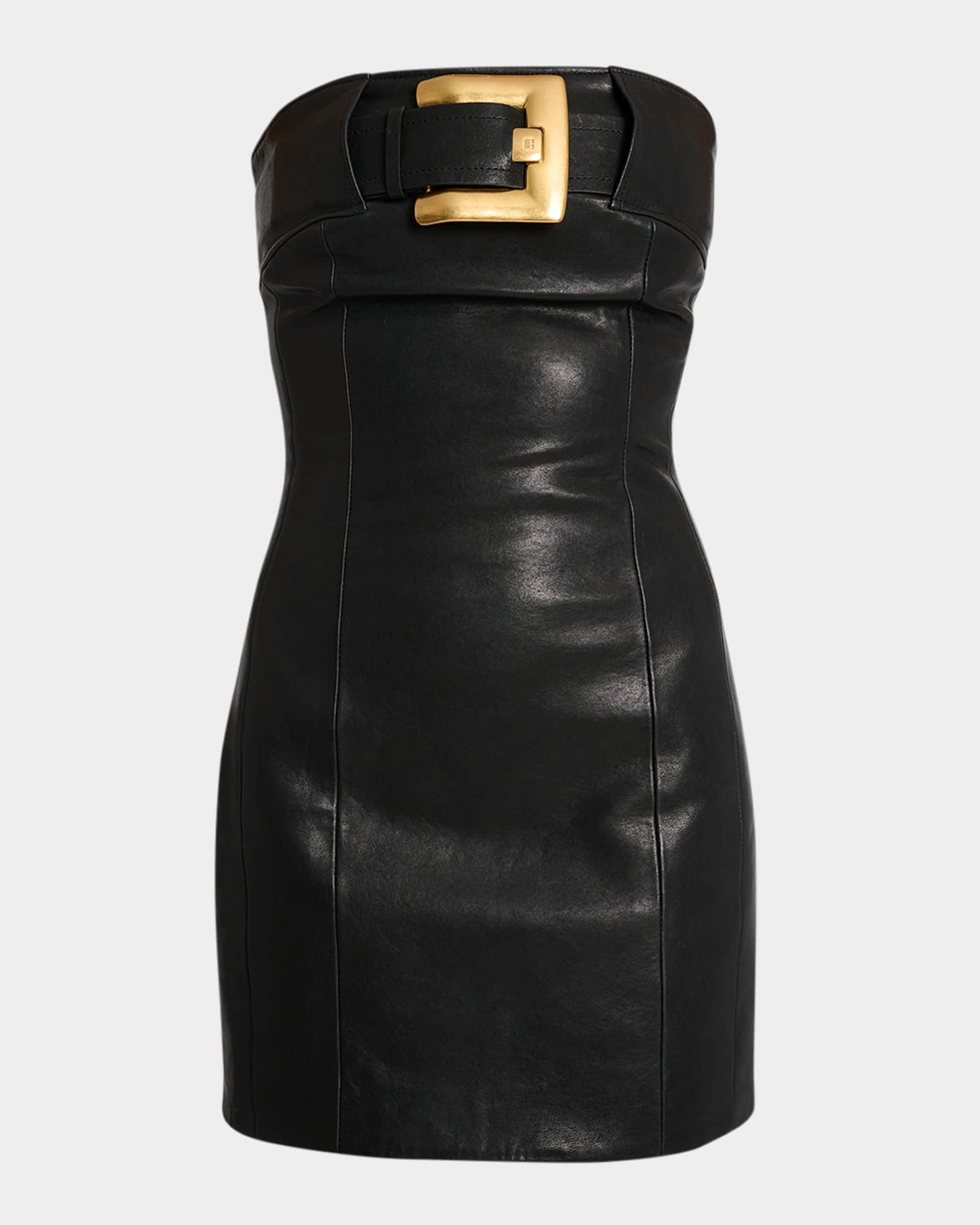 Balmain Belted Strapless Leather Mini Bustier Dress | Neiman Marcus