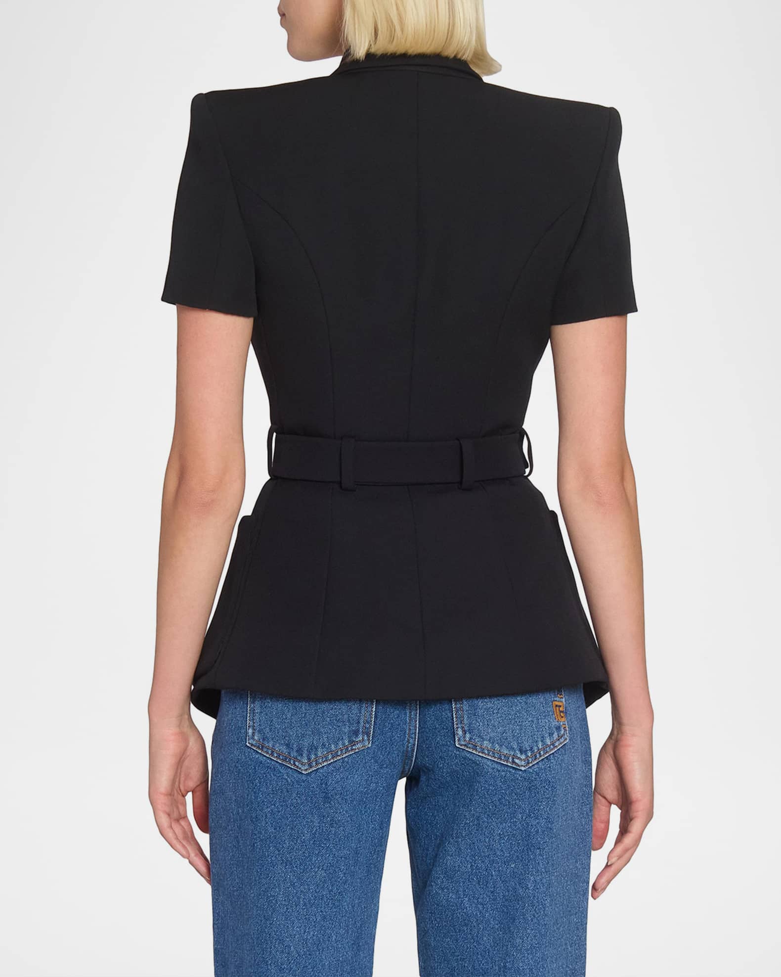 Balmain Tailored Short-Sleeve Belted Blazer Jacket | Neiman Marcus