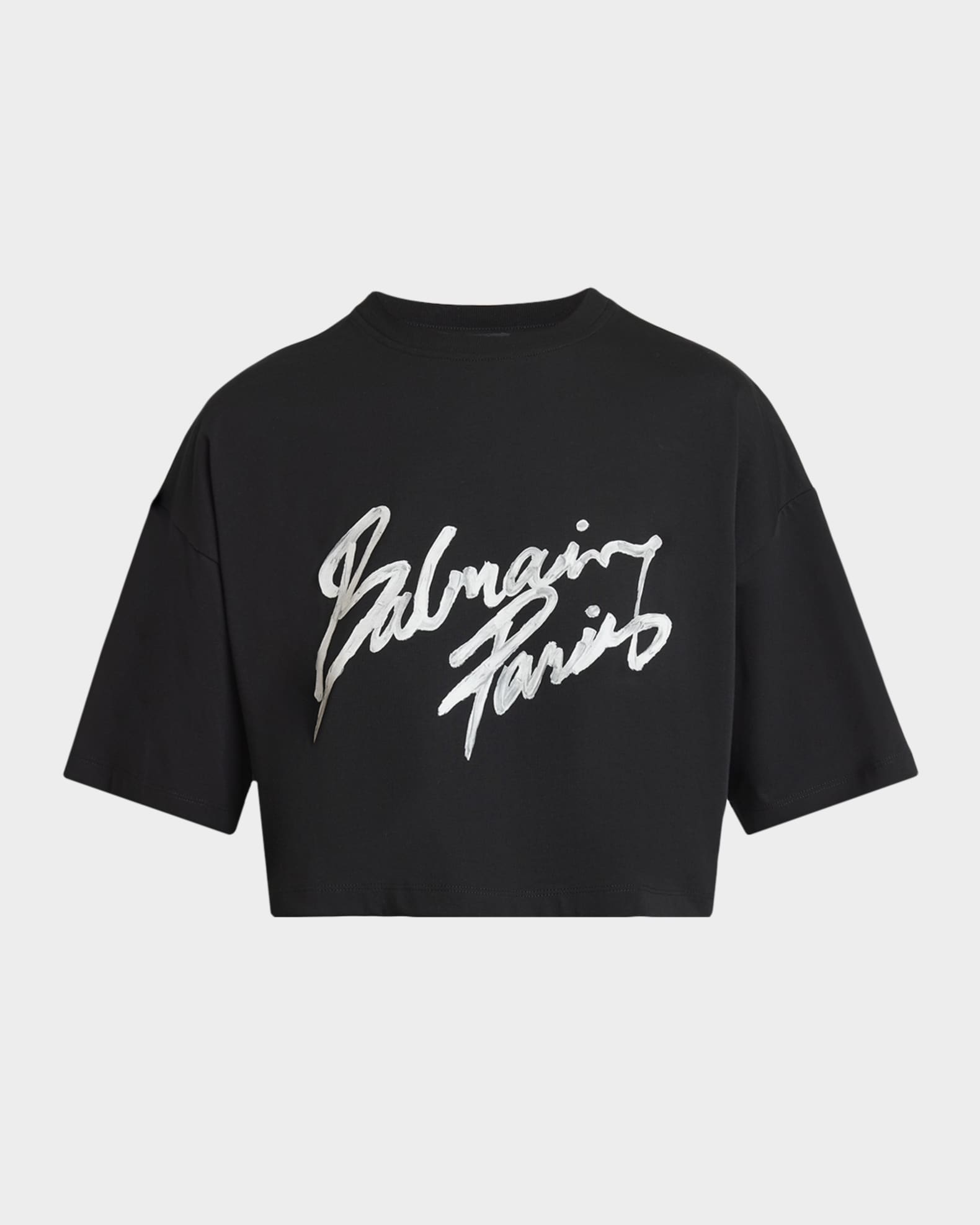 BALMAIN トップス Balmain Logo Print Short-Sleeve Crop T-Shirt | Neiman Marcus