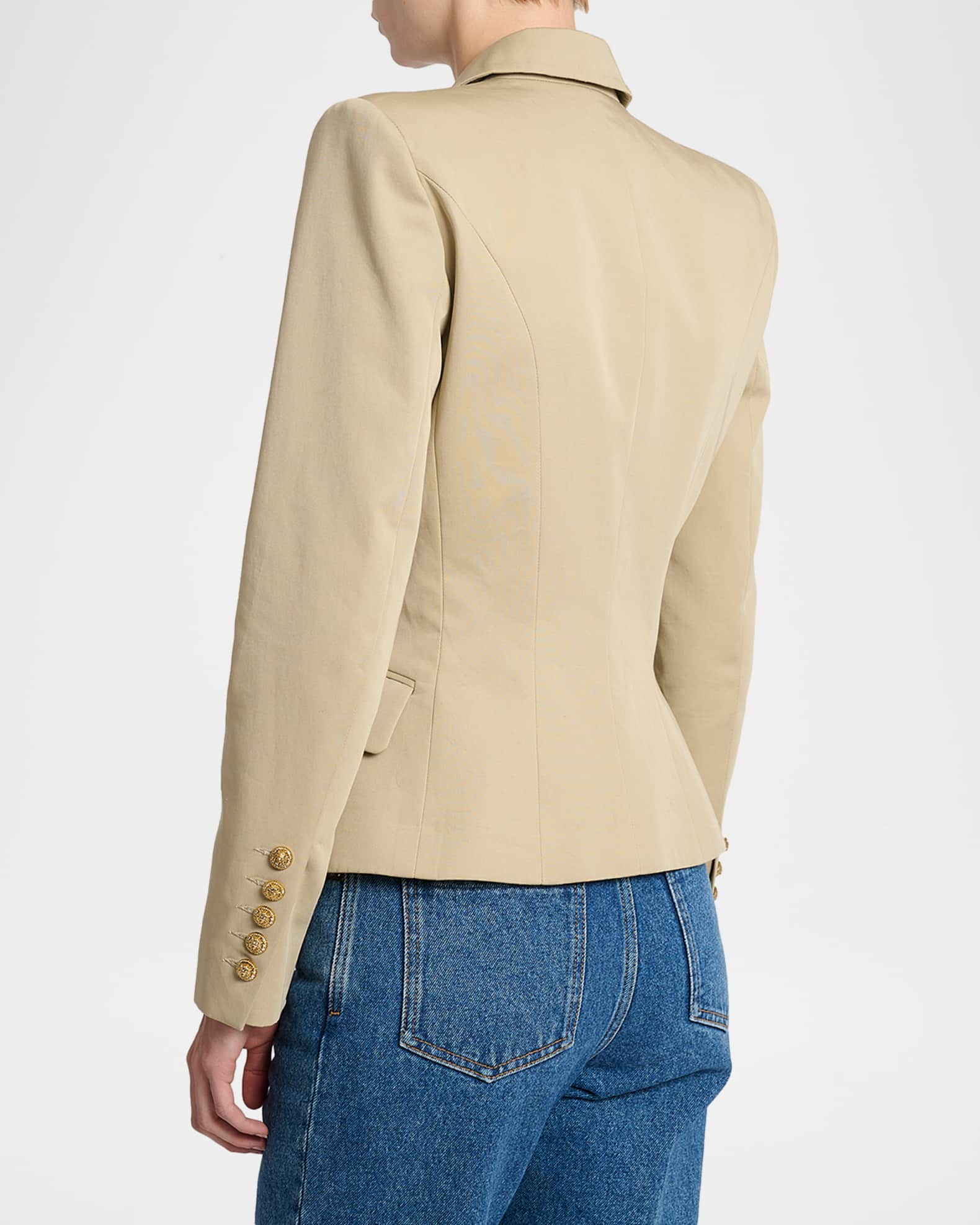 Balmain 6-Button Double-Breasted Gabardine Jacket | Neiman Marcus