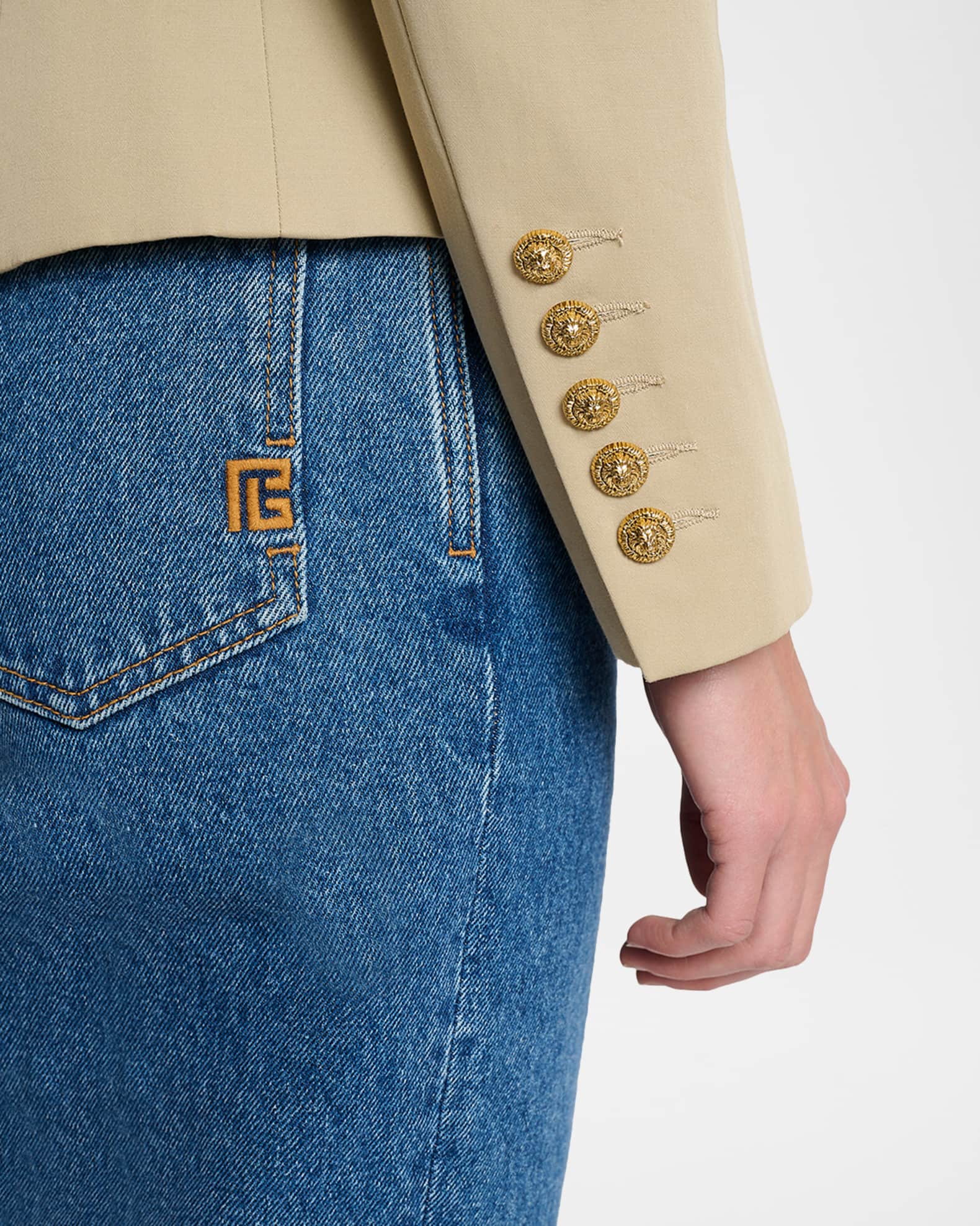 Balmain 6-Button Double-Breasted Gabardine Jacket | Neiman Marcus