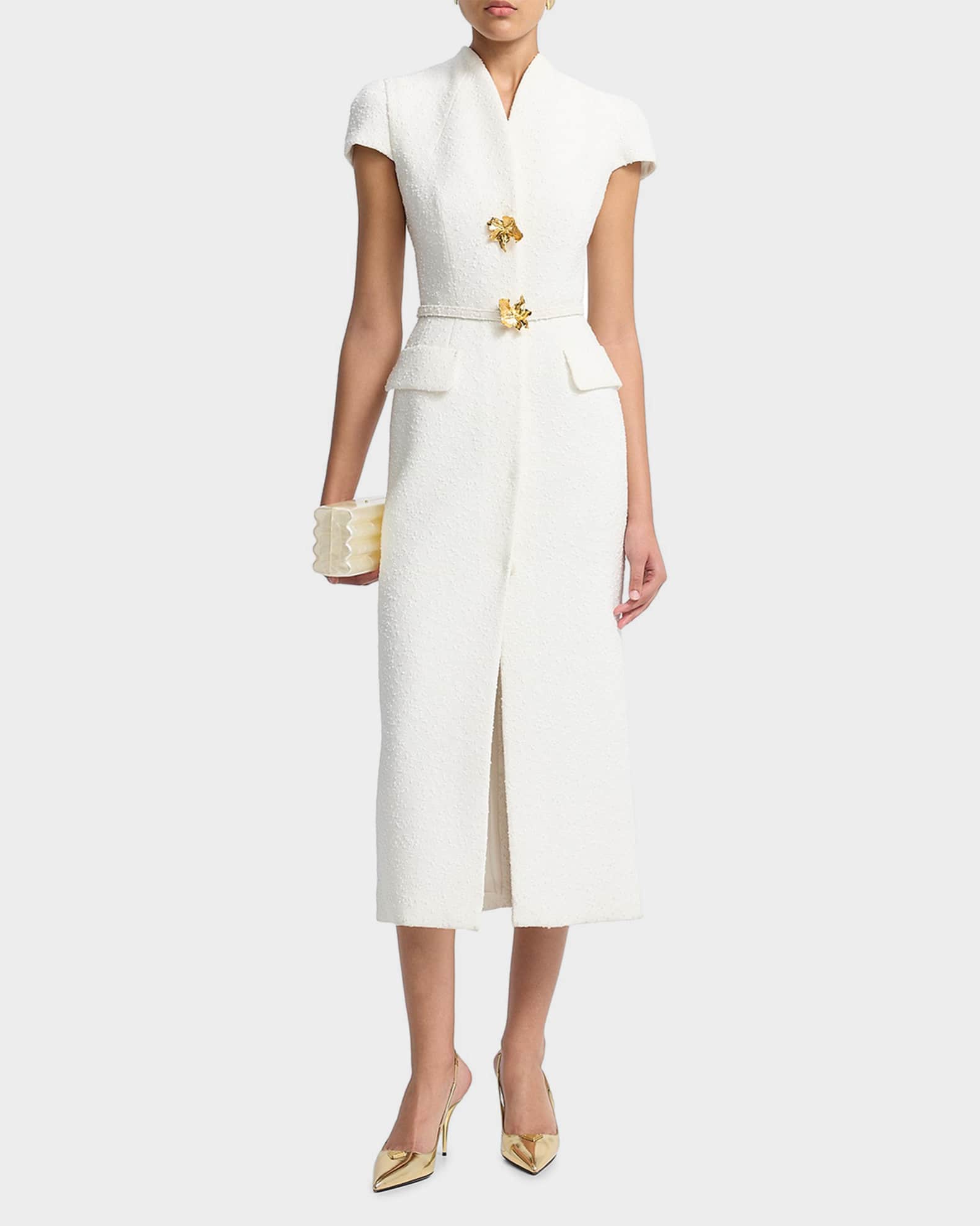 why do i see blue and gold on the dress Gaëlle White Faux Pearl Tweed Mini Dress