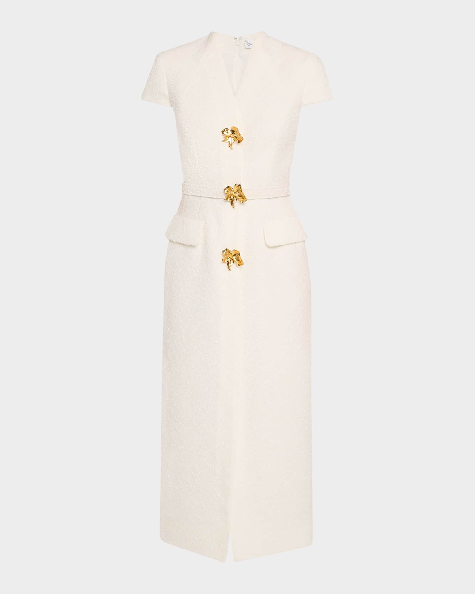 Oscar de la Renta Cap-Sleeve Slub Tweed Buttoned Midi Day Dress | Neiman  Marcus