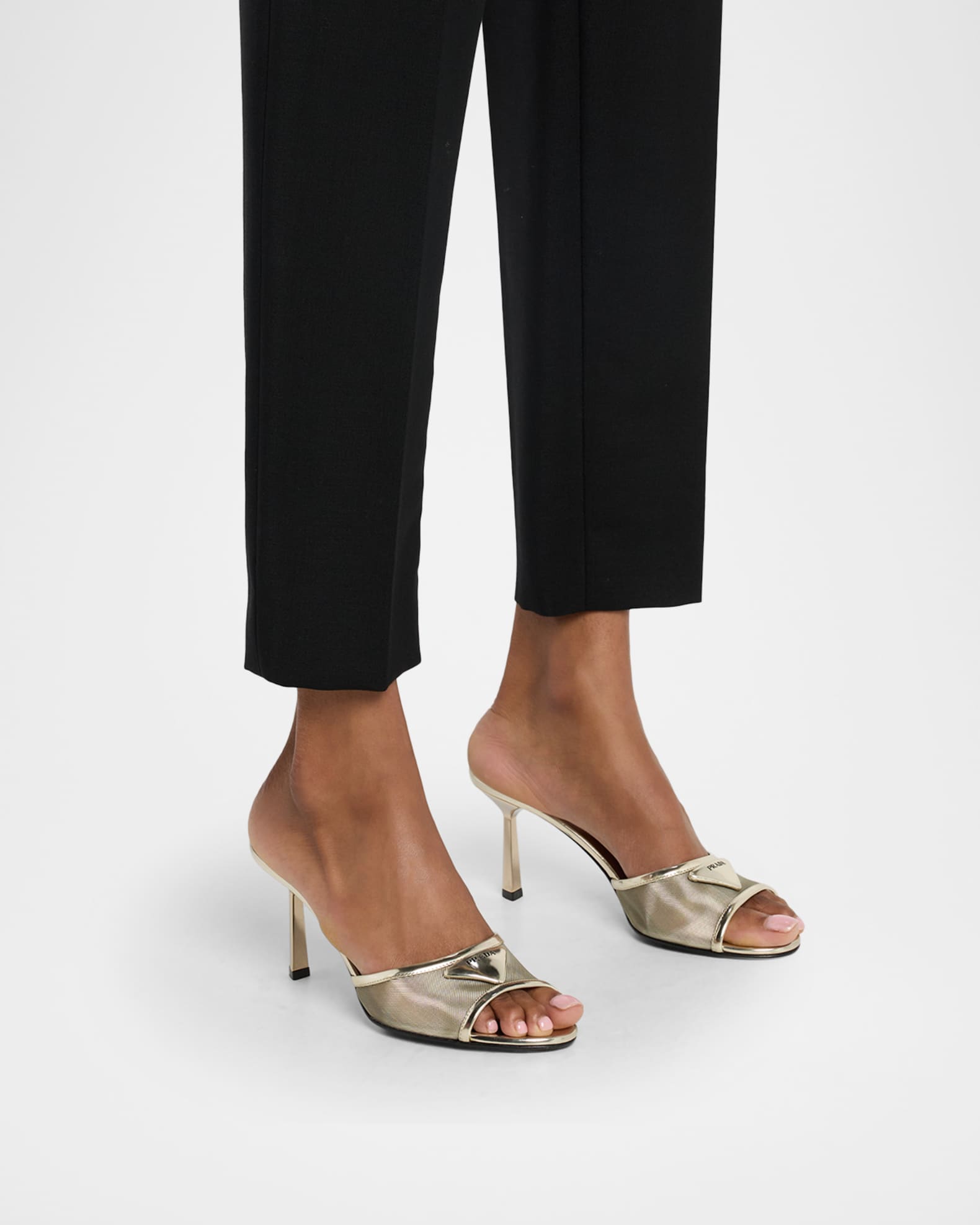 Prada 75mm Metallic Leather Mesh Sandals | Neiman Marcus