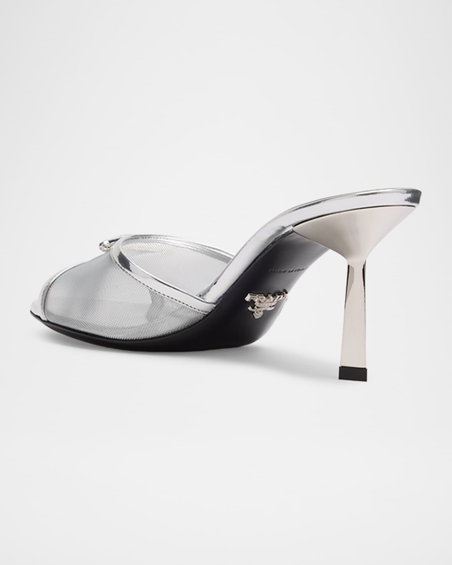 Prada 75mm Metallic Leather Mesh Sandals | Neiman Marcus
