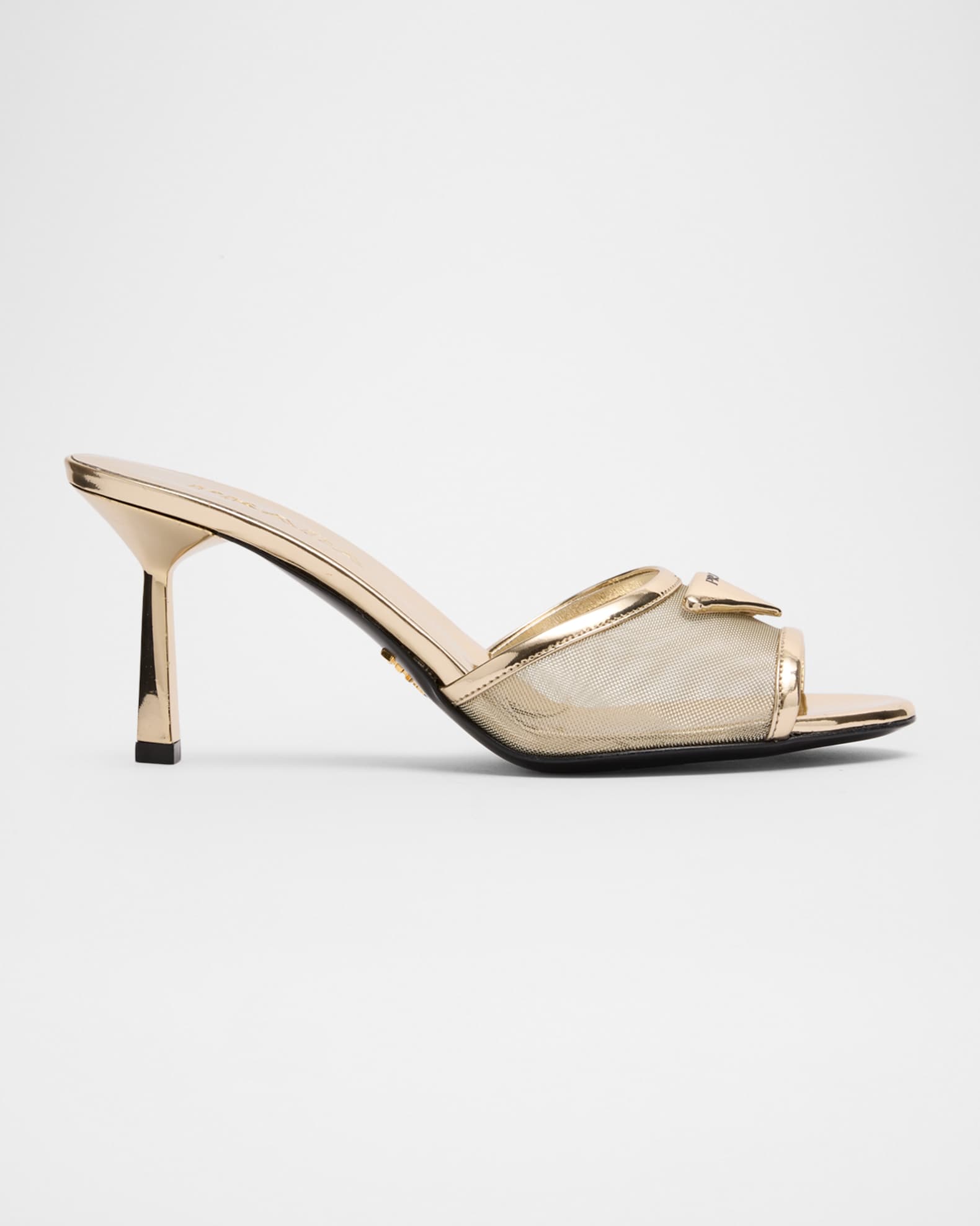 Prada 75mm Metallic Leather Mesh Sandals | Neiman Marcus