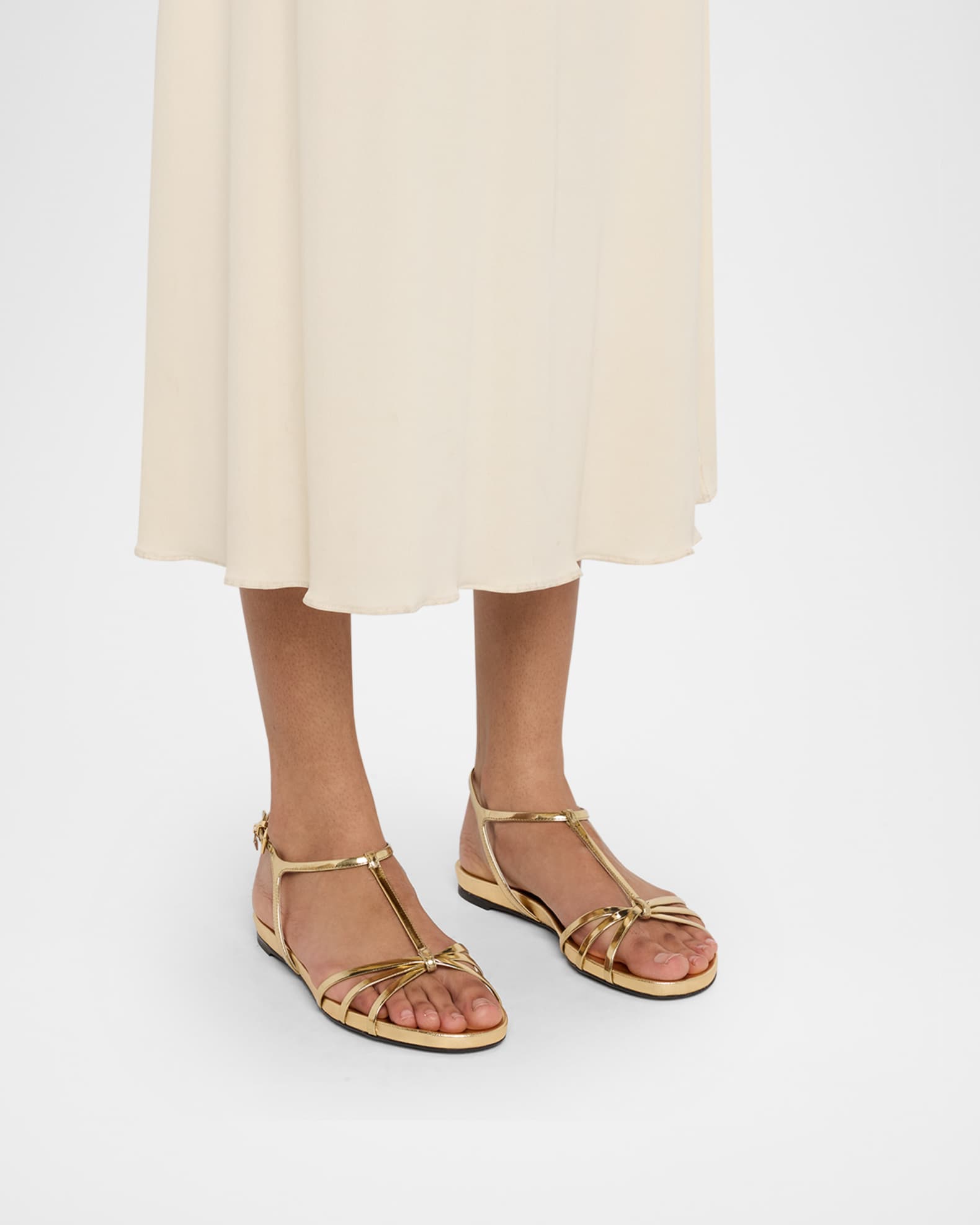 Prada Strappy Metallic Leather Flat Sandals | Neiman Marcus