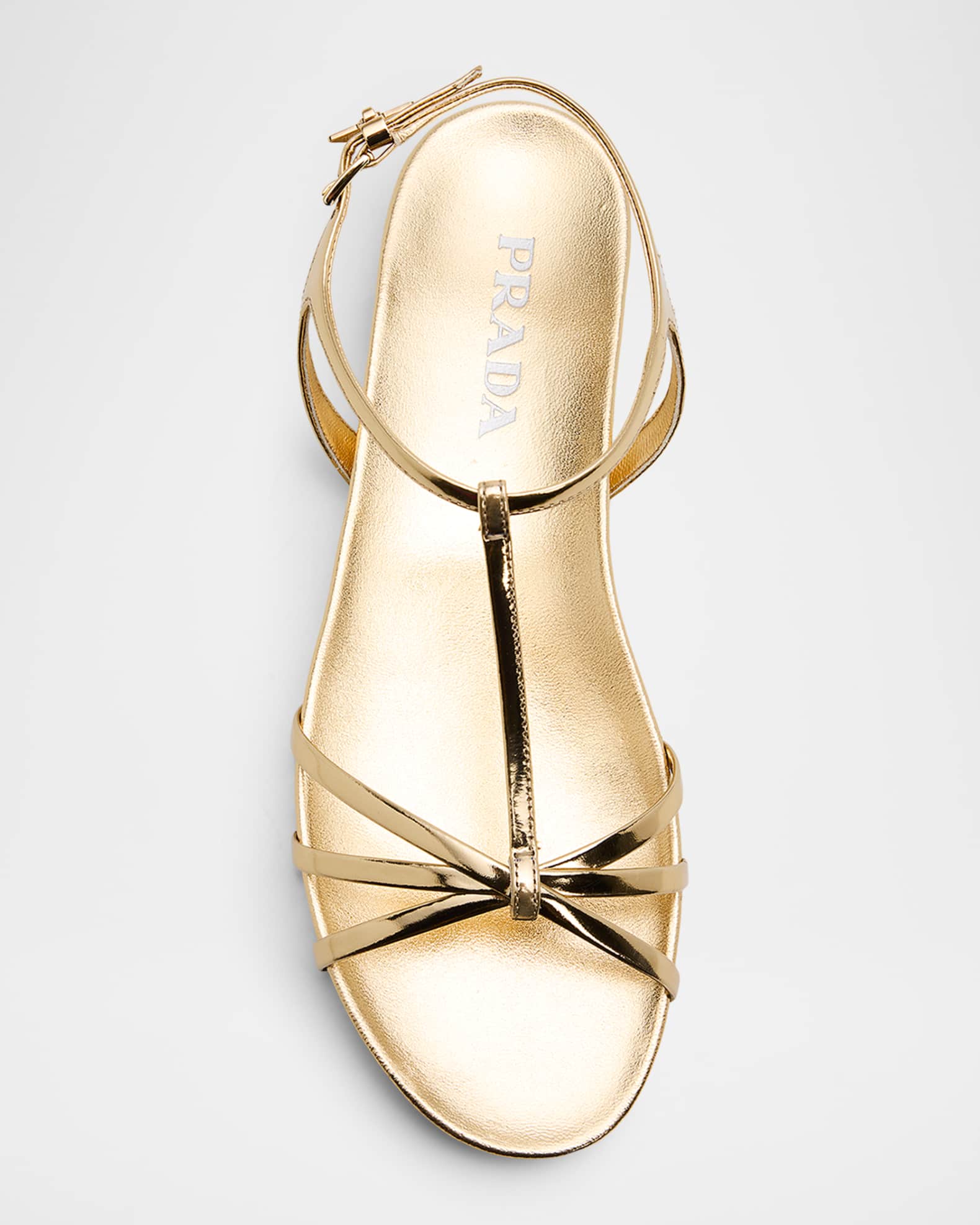 Prada Strappy Metallic Leather Flat Sandals | Neiman Marcus