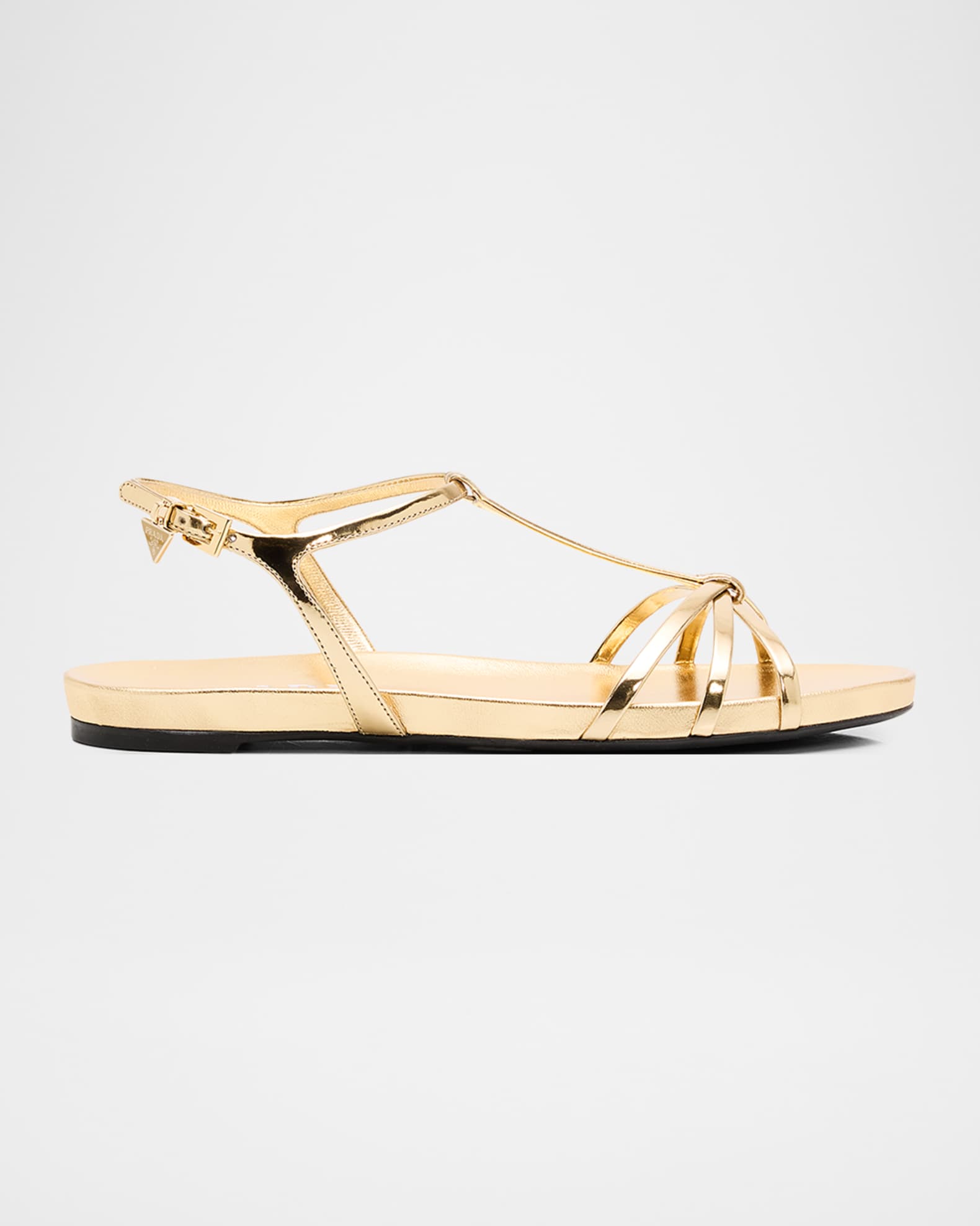 Prada Strappy Metallic Leather Flat Sandals | Neiman Marcus