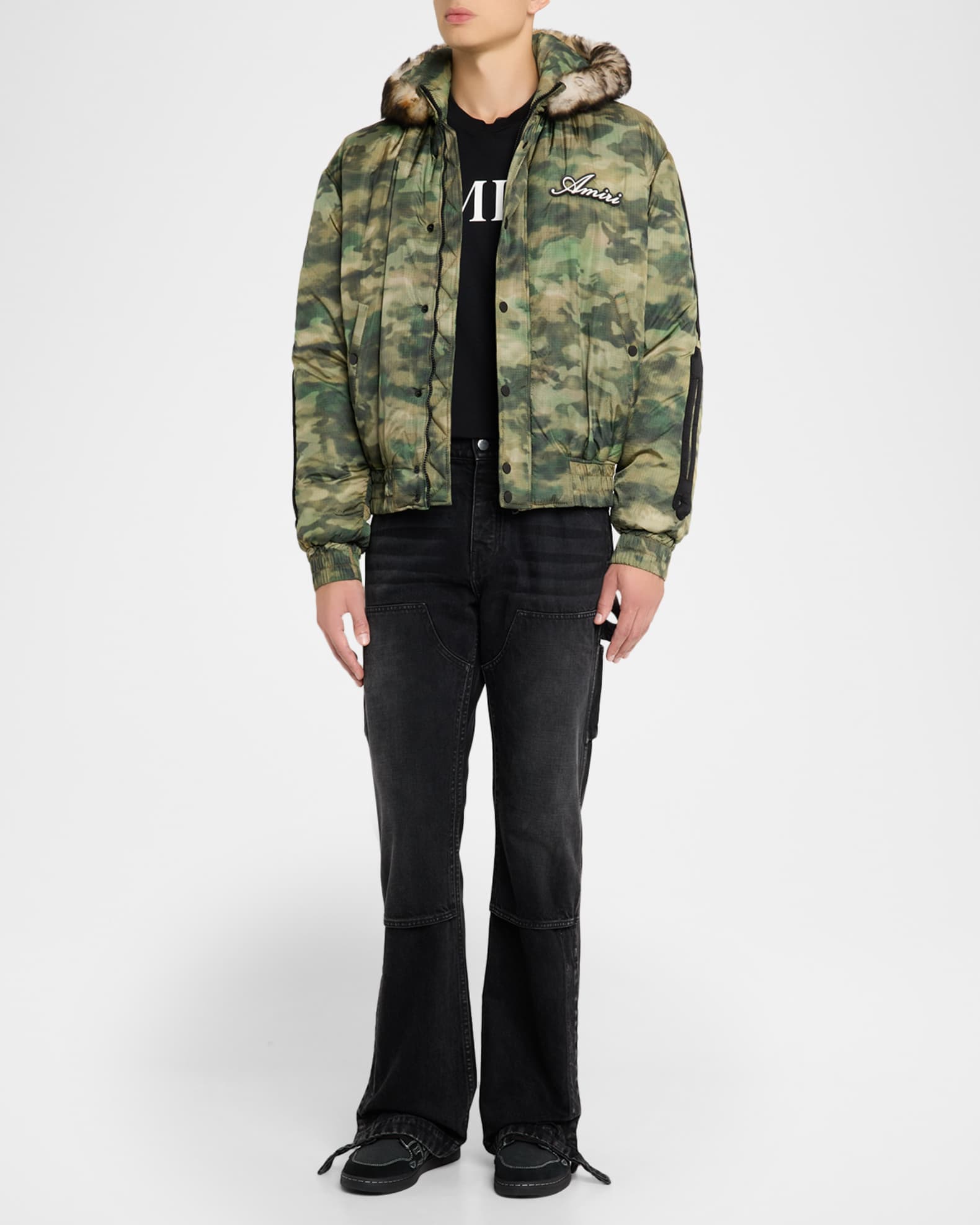 迷彩 コットン ミリタリージャケット　AMIRI Amiri Men's Bones Camo Hooded Down Jacket | Neiman Marcus