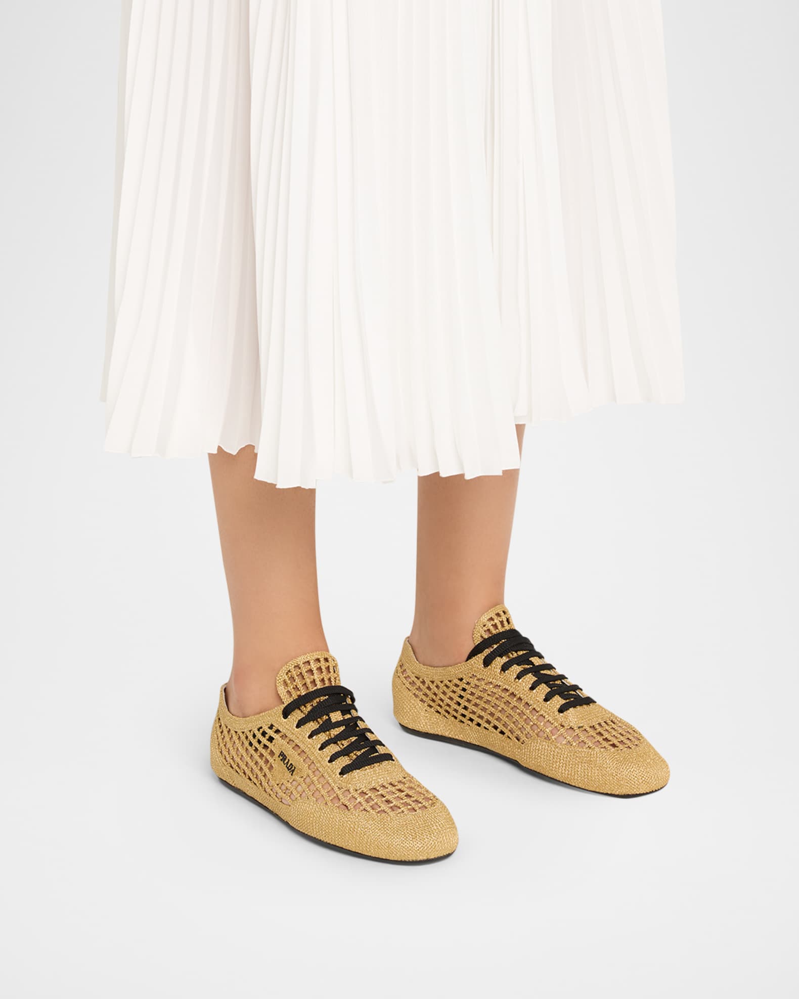 Prada Metallic Crochet Low-Top Sneakers | Neiman Marcus