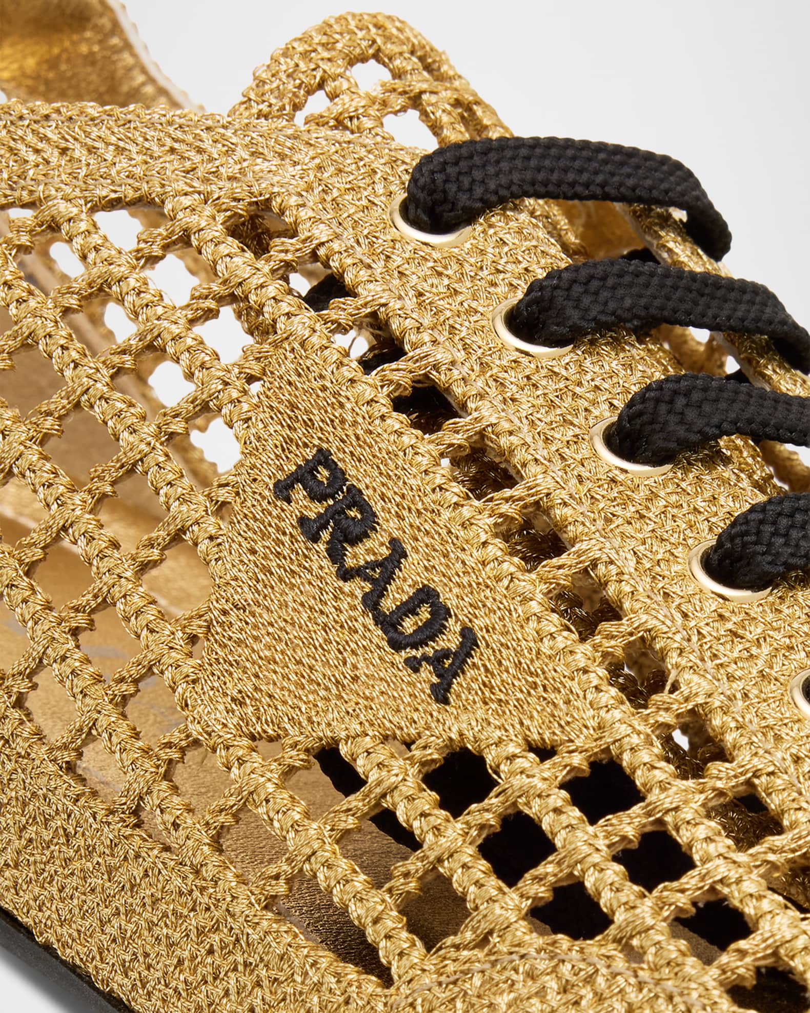 Prada Metallic Crochet Low-Top Sneakers | Neiman Marcus