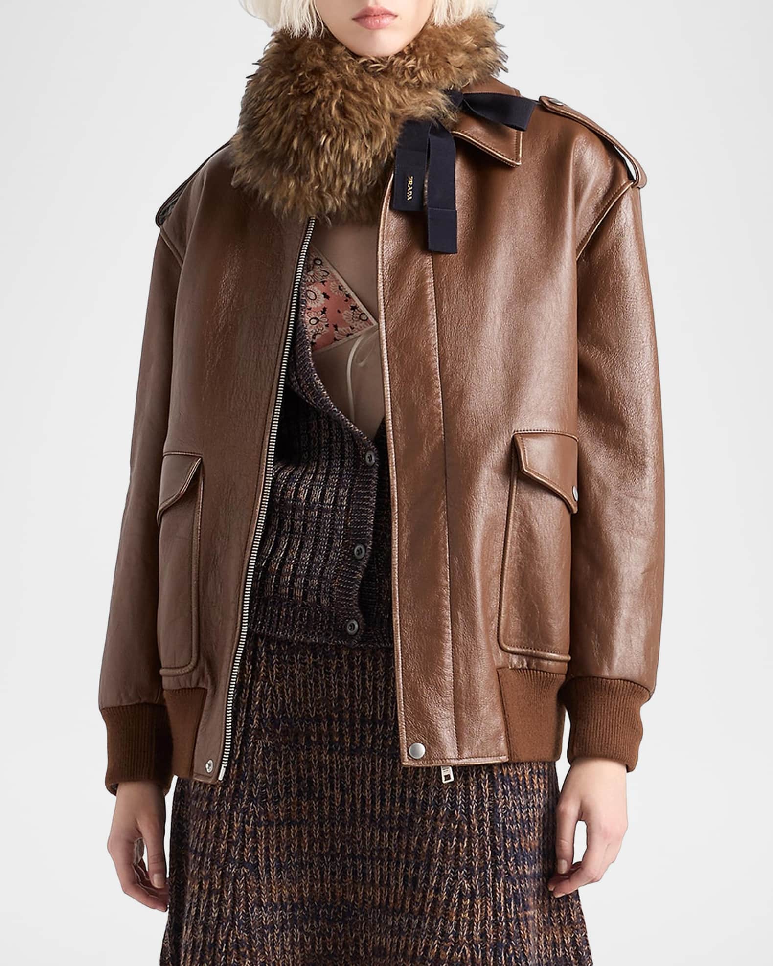 Prada Nappa Leather Oversized Bomber Jacket | Neiman Marcus