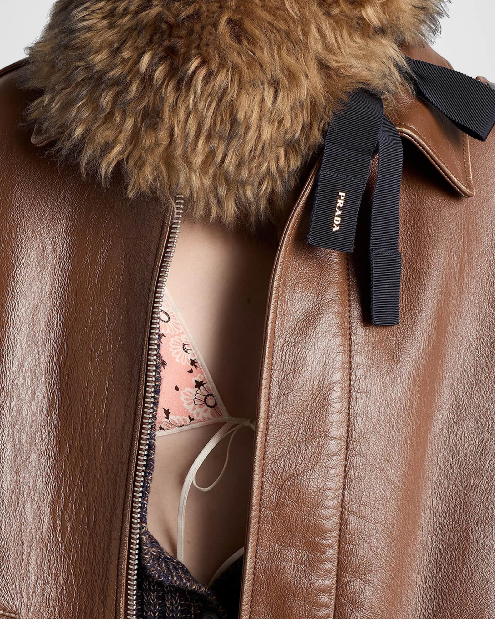 Prada Nappa Leather Oversized Bomber Jacket | Neiman Marcus