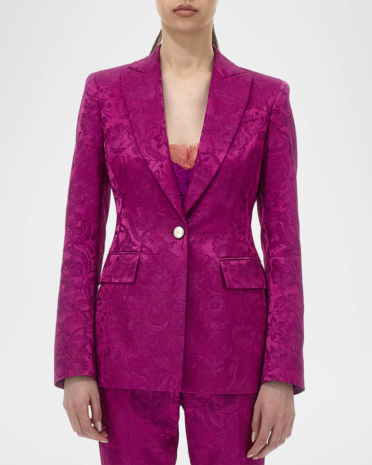 Roberto Cavalli Florentine Satin Jacquard Single-Breasted Blazer