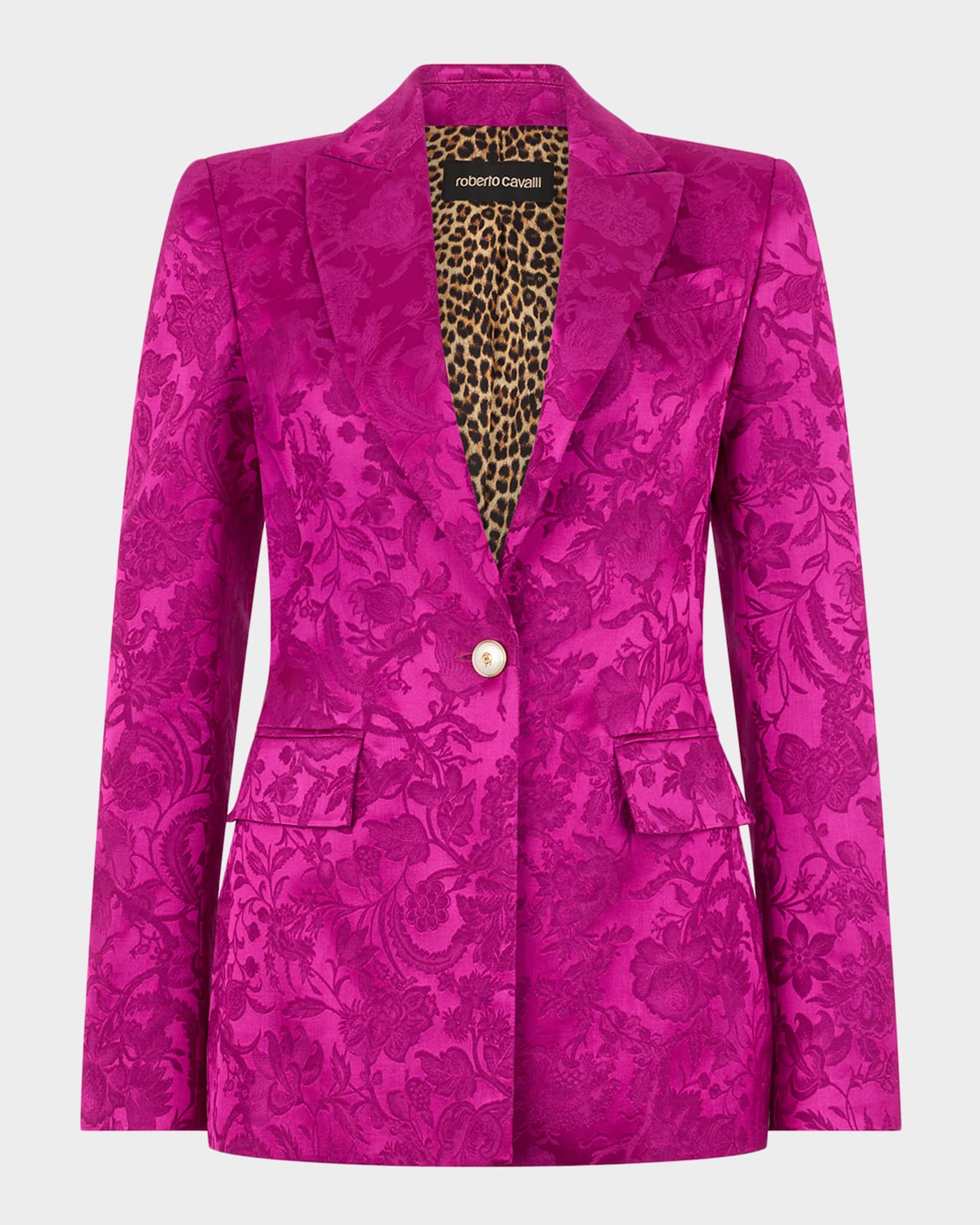 Roberto Cavalli Florentine Satin Jacquard Single-Breasted Blazer