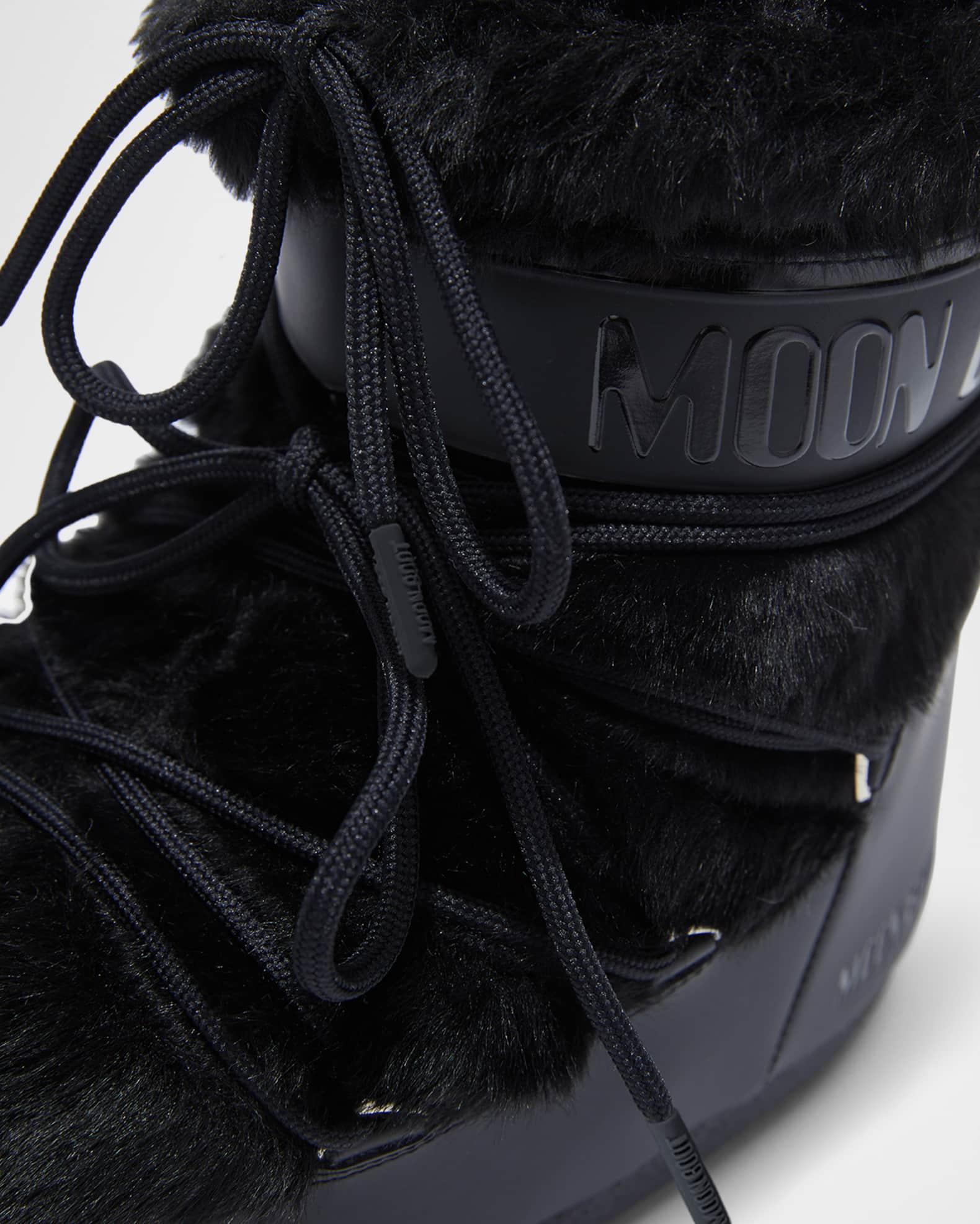 MOONBOOT アイコン フェイクカーリー ブラックブーツ Moon Boot Icon Low Faux Fur Snow Boots | Neiman Marcus