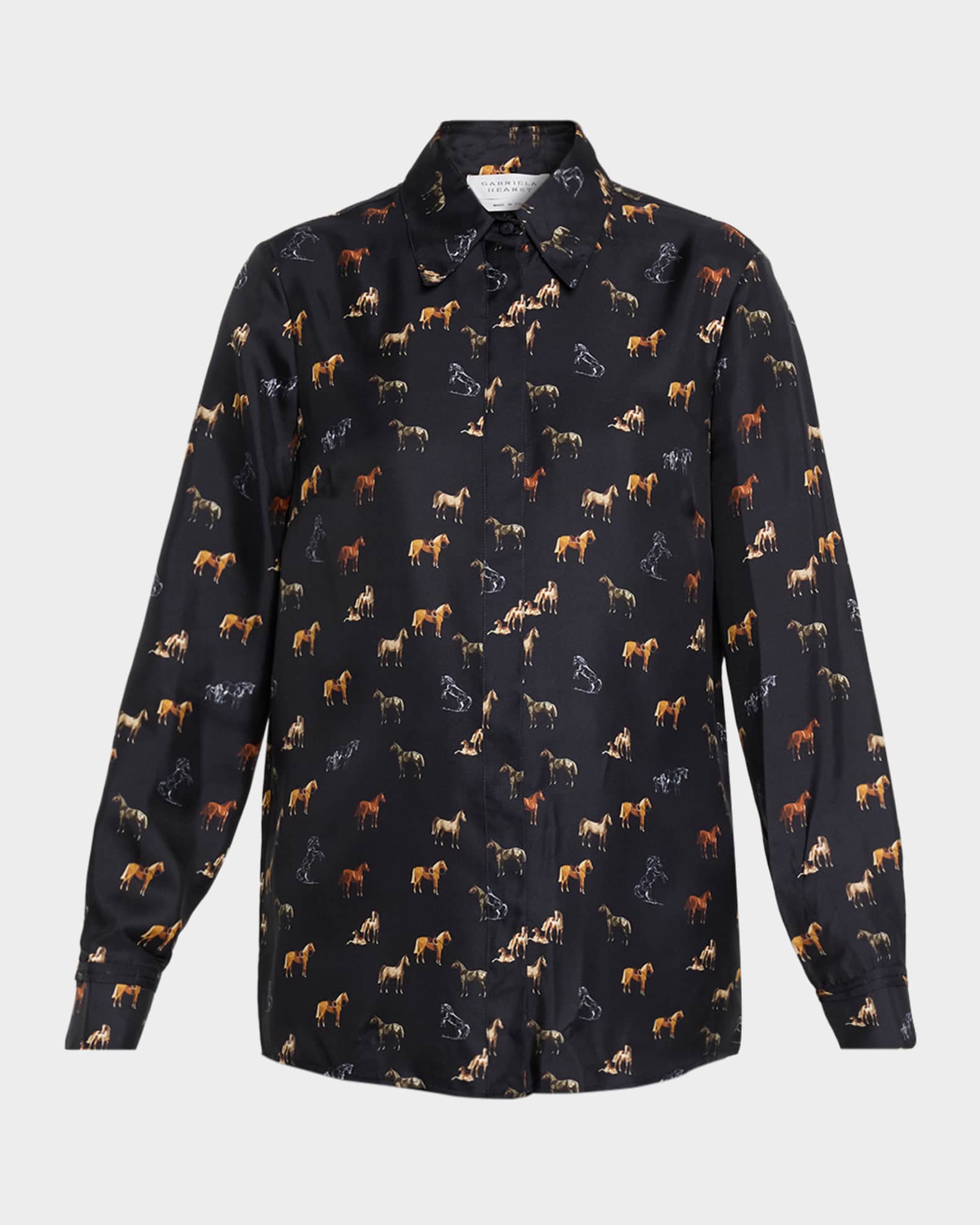 Gabriela Hearst Cruz Horse-Print Silk Button-Down Shirt | Neiman