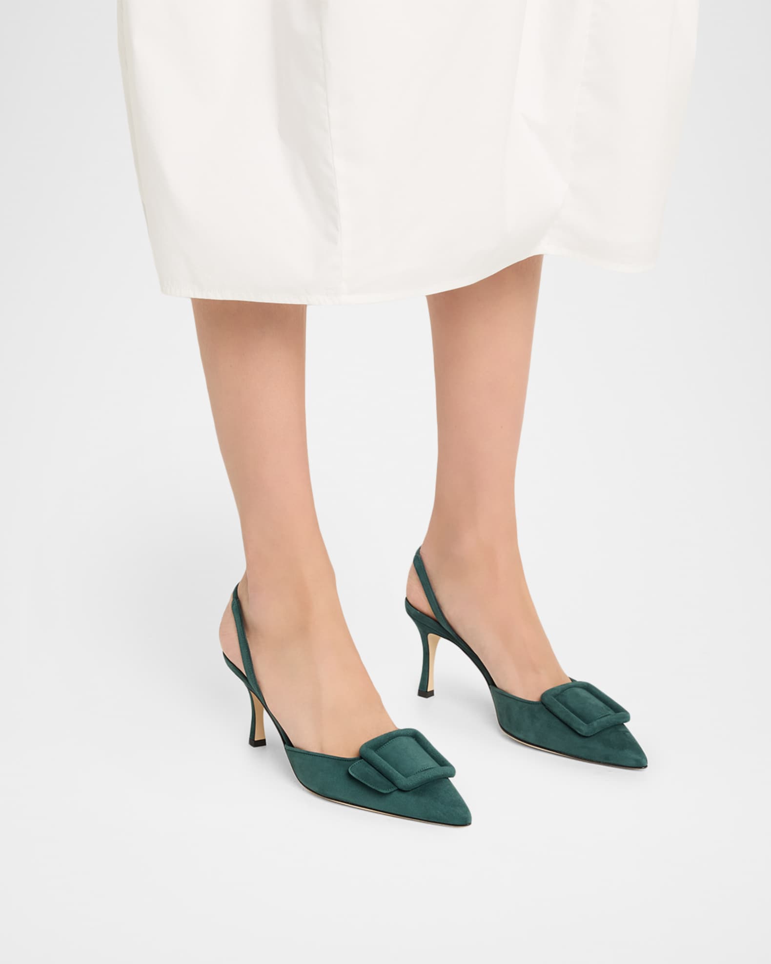 Manolo Blahnik Maysli Suede Buckle Slingback Pumps | Neiman Marcus