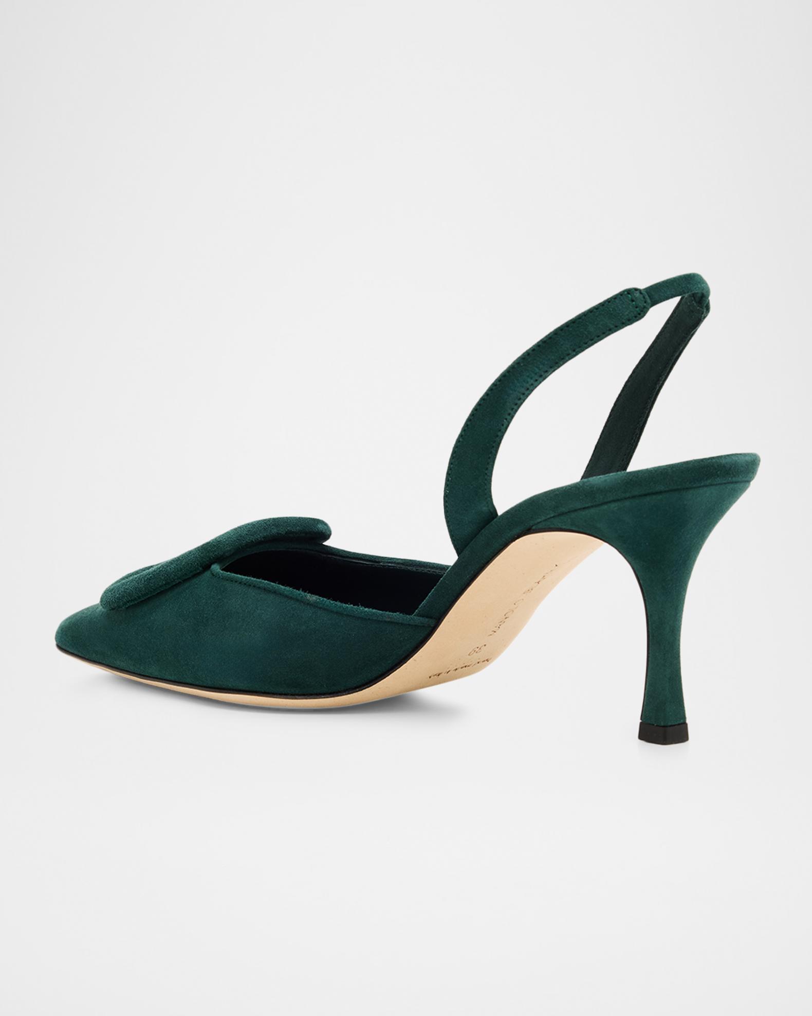 Manolo Blahnik Maysli Suede Buckle Slingback Pumps | Neiman Marcus