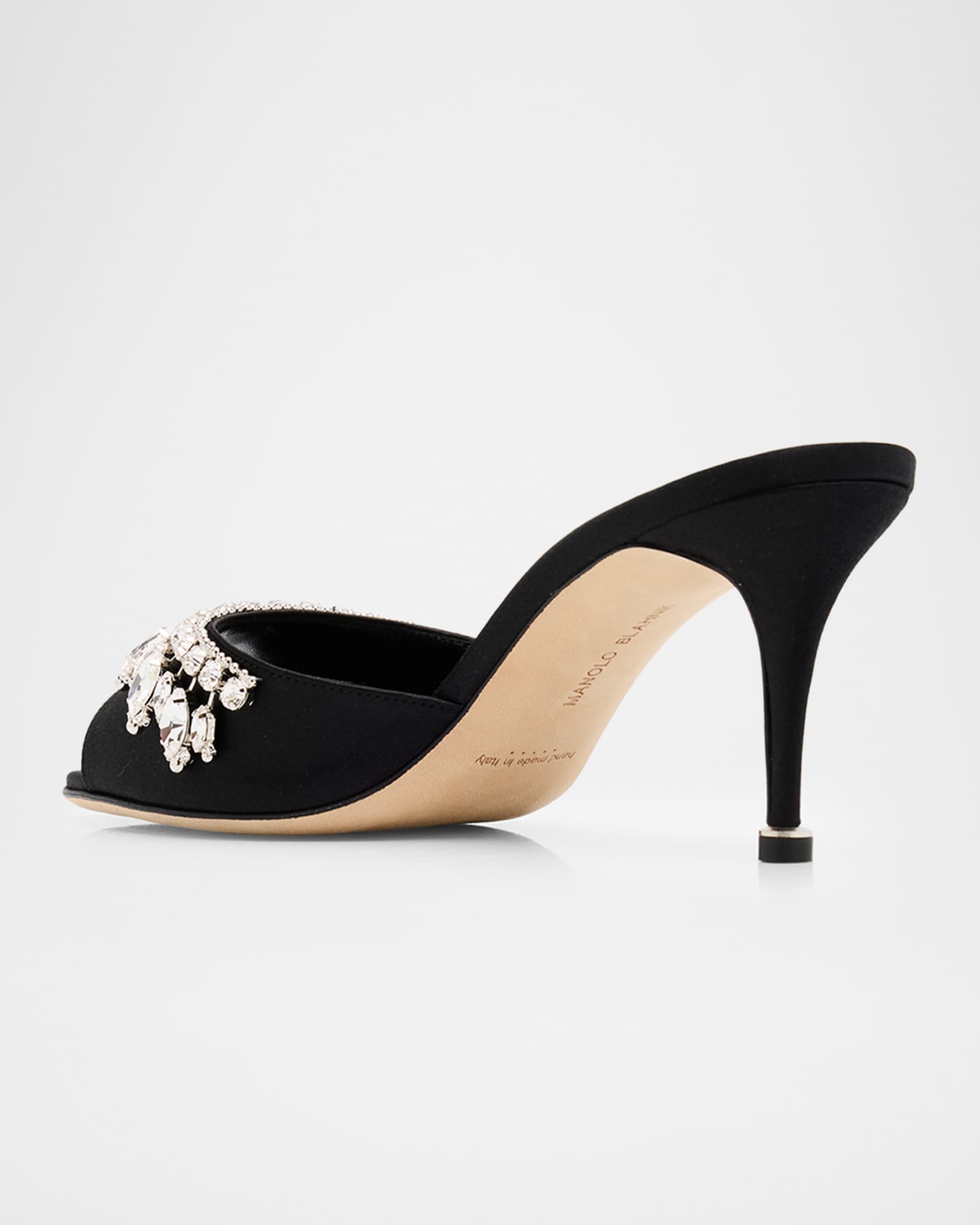Manolo Blahnik 50mm Tulimu Embellished Satin Mules | Neiman Marcus
